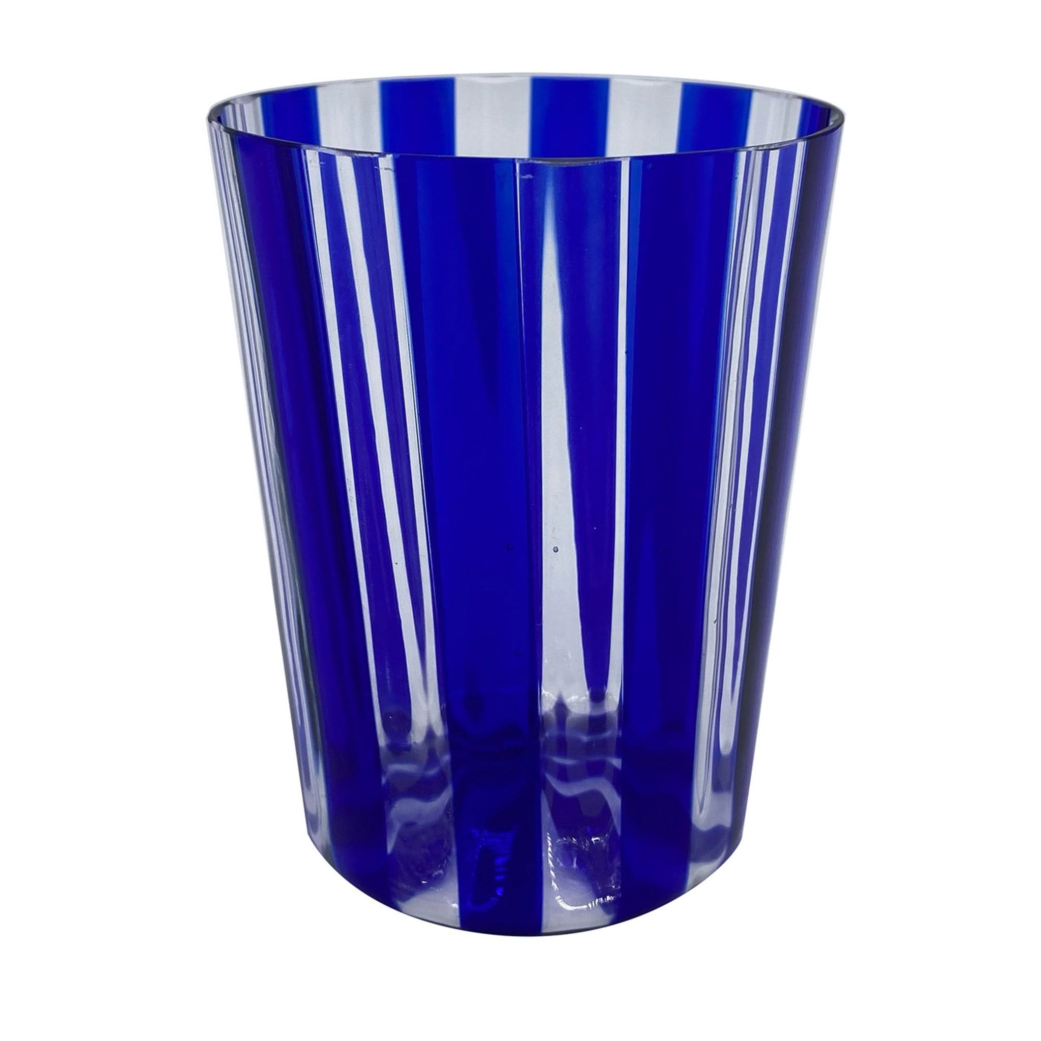 Set of 2 Ribbed Blue Water Glasses - Main view