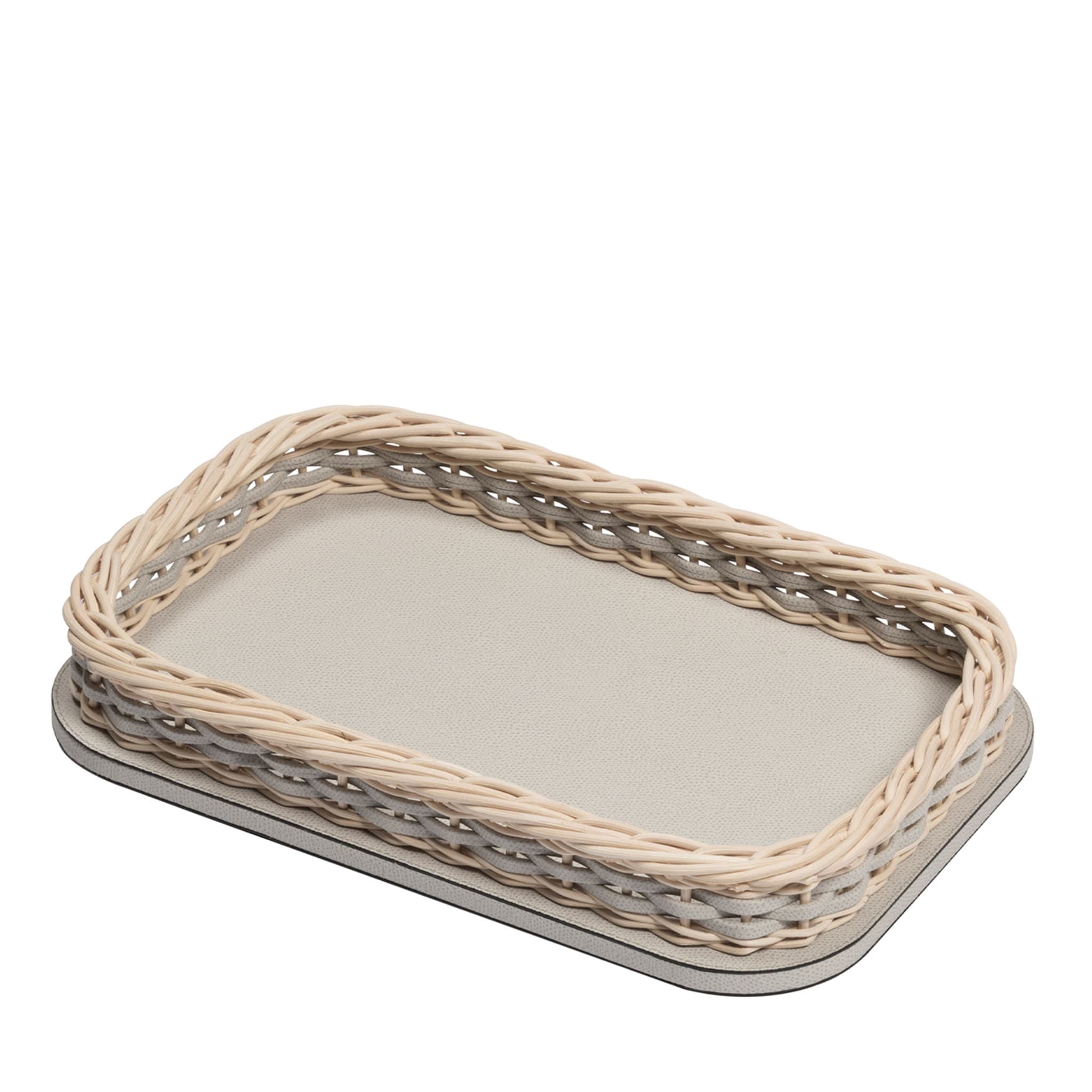 Orsay Beige Leather and Rattan Rectangular Mini Tray - Main view