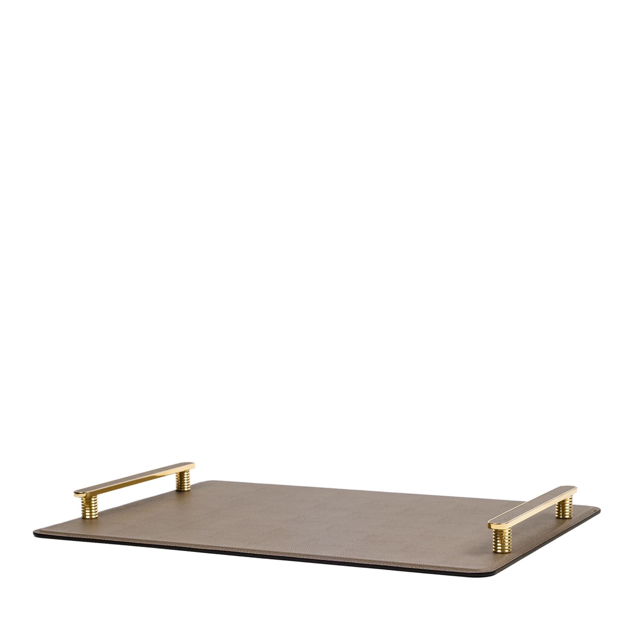 Venaria Large Rectangular Gold/Gray Leather Tray - Main view