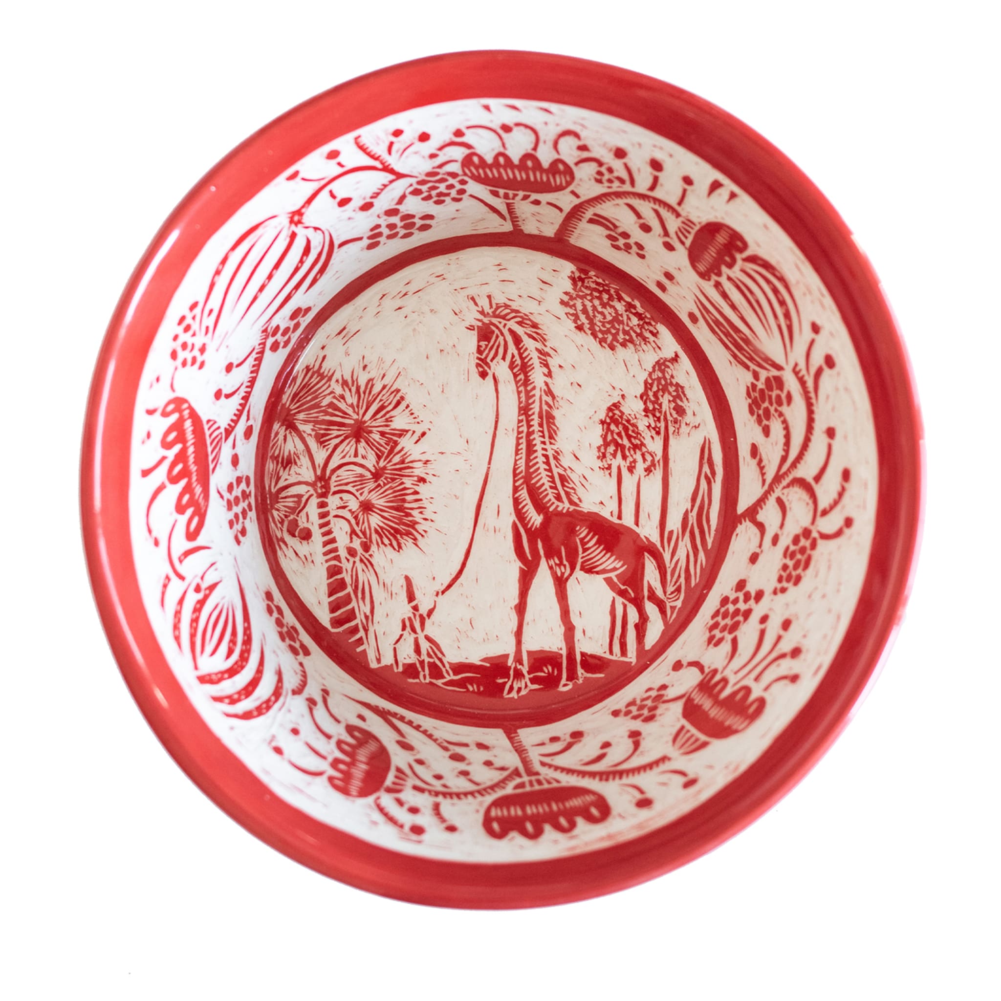 Ciotola in ceramica bianca e rossa La Giraffa - Vista principale