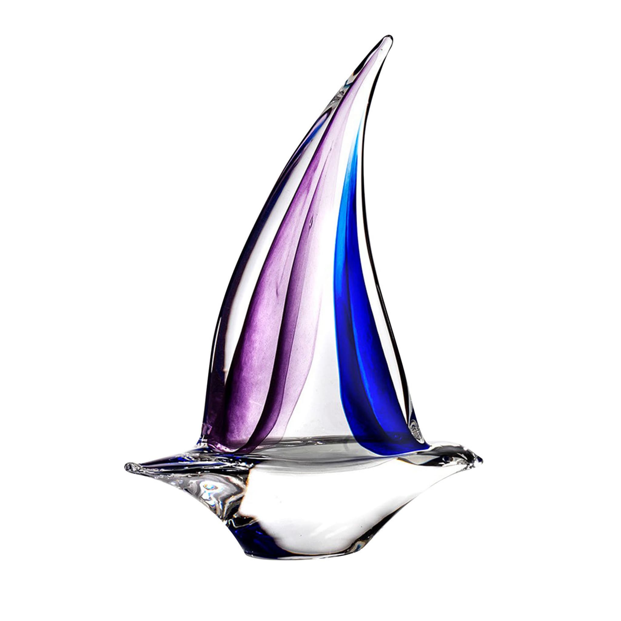 Scultura di barca a vela viola e blu - Vista principale
