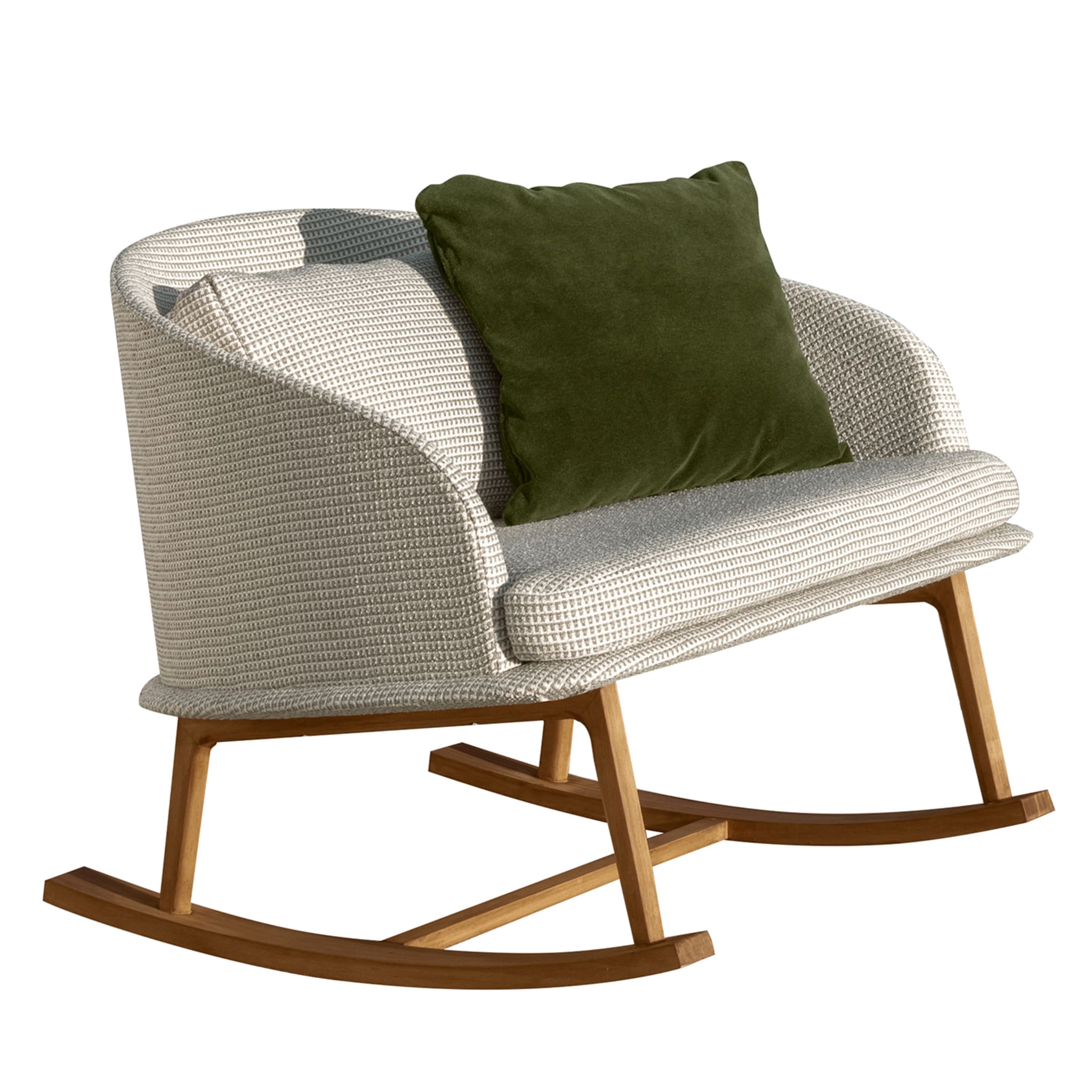 Cleo Beige Accoya Wood Rocking Armchair by Marco Acerbis - Main view