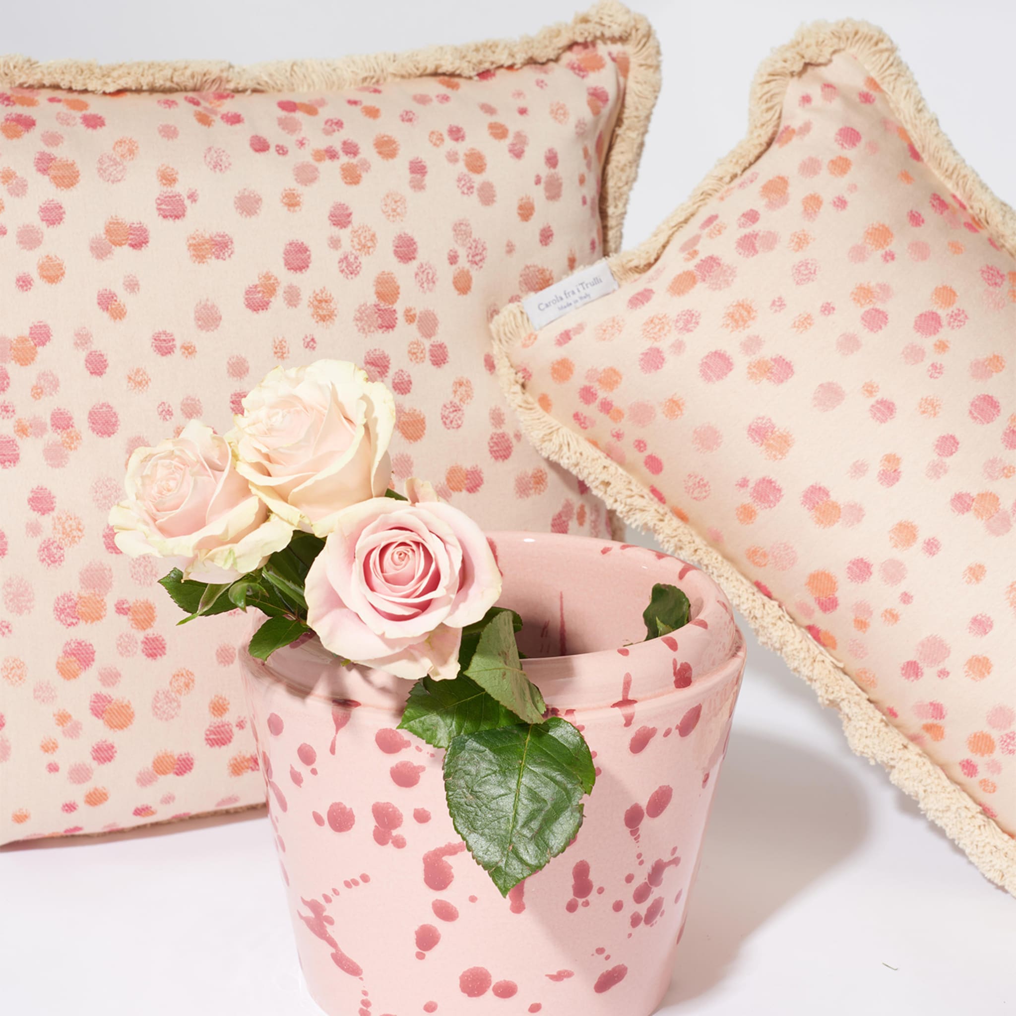 Small Rose and Coral Fringed Cushion - Alternative view 3