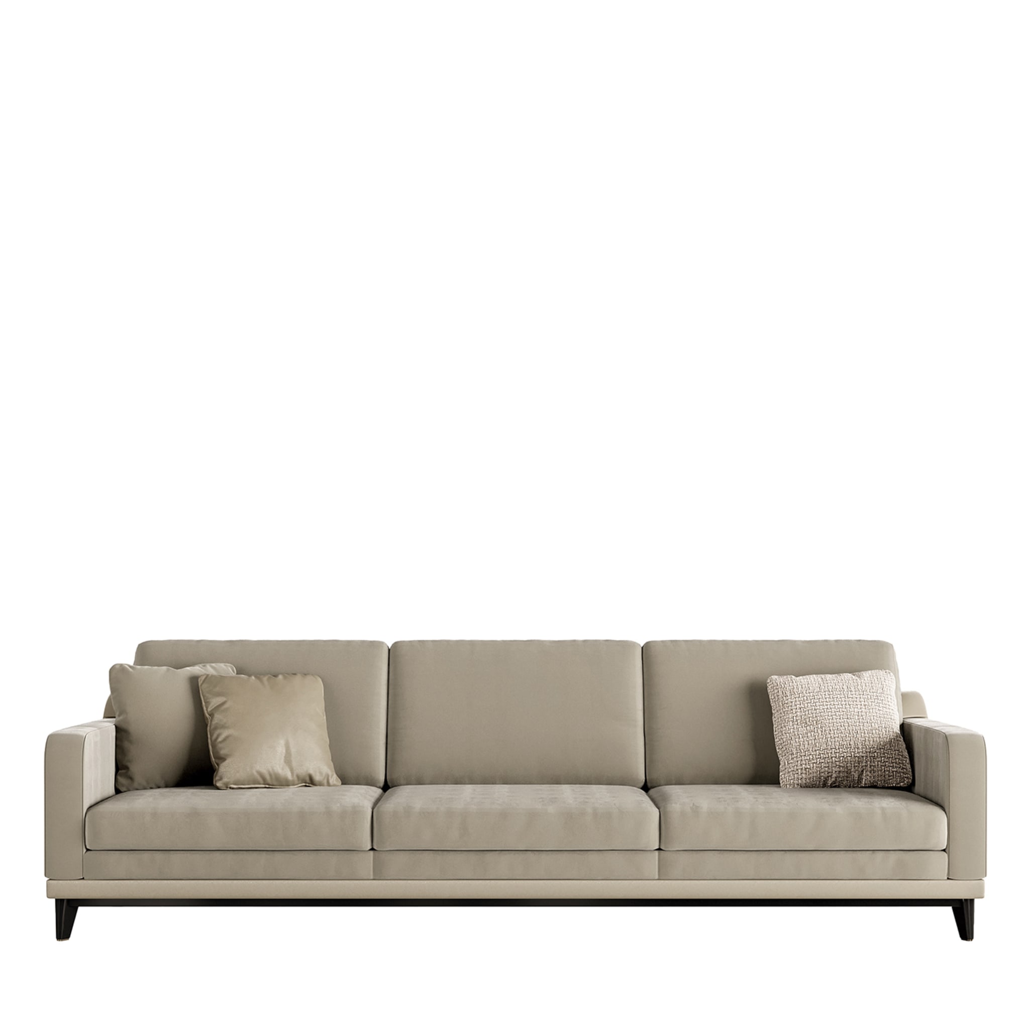 Beige Leather 3-Seat Sofa - Main view
