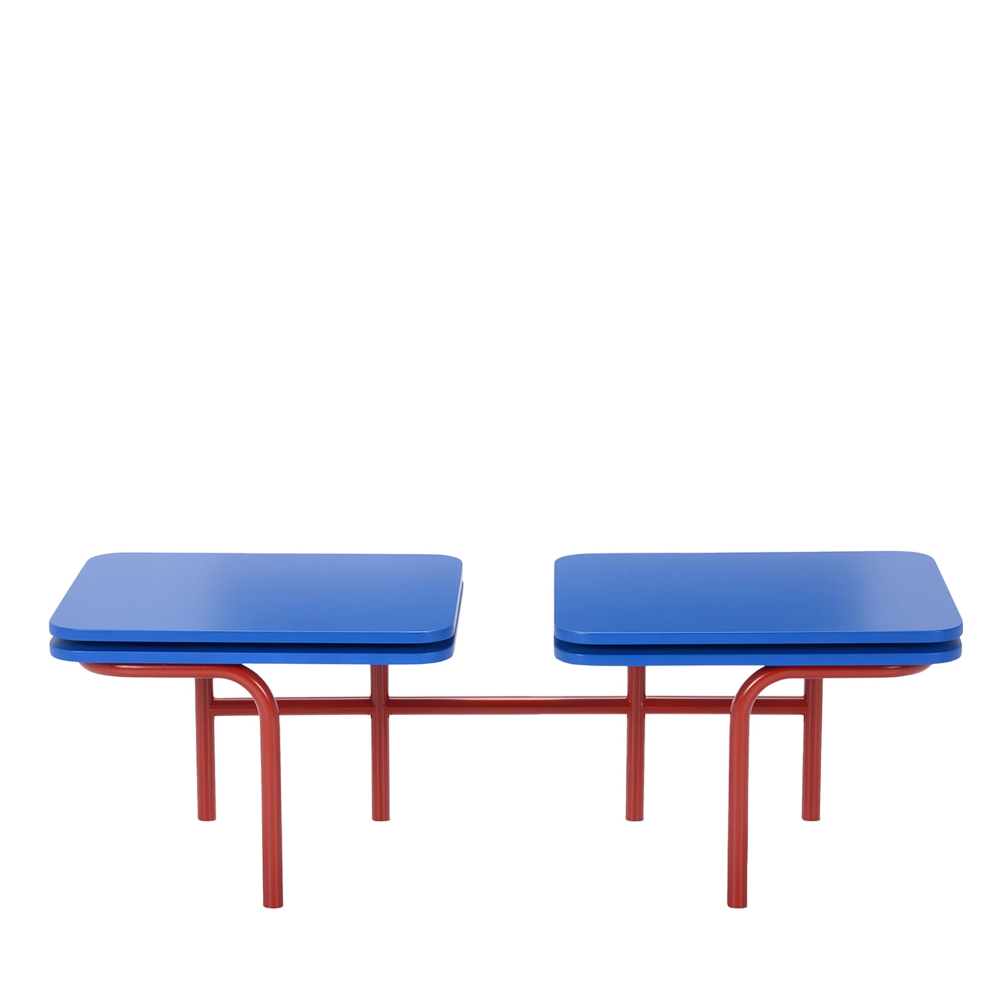 Table basse à 2 plateaux rouge et bleu Leo par Daria Zinovatnaya - Vue principale