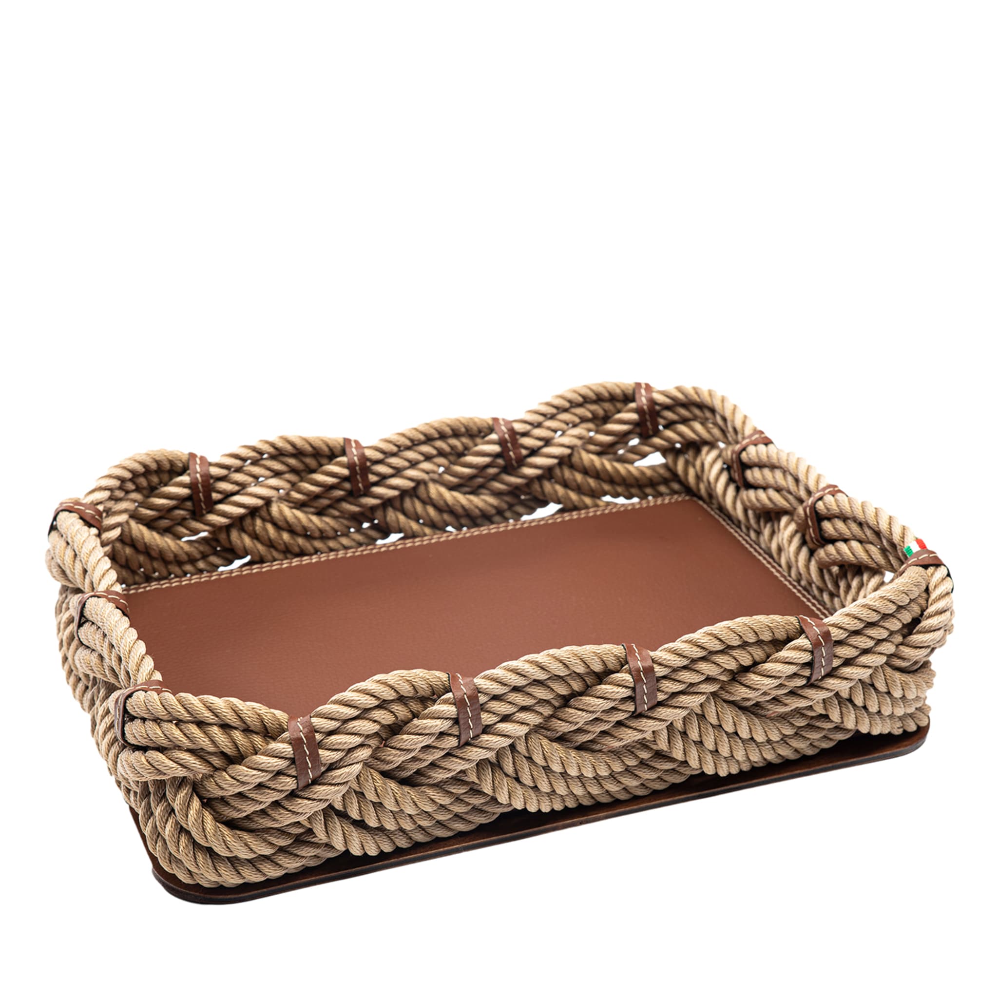Rectangular Beige Eco-Leather & Rope Centerpiece - Main view
