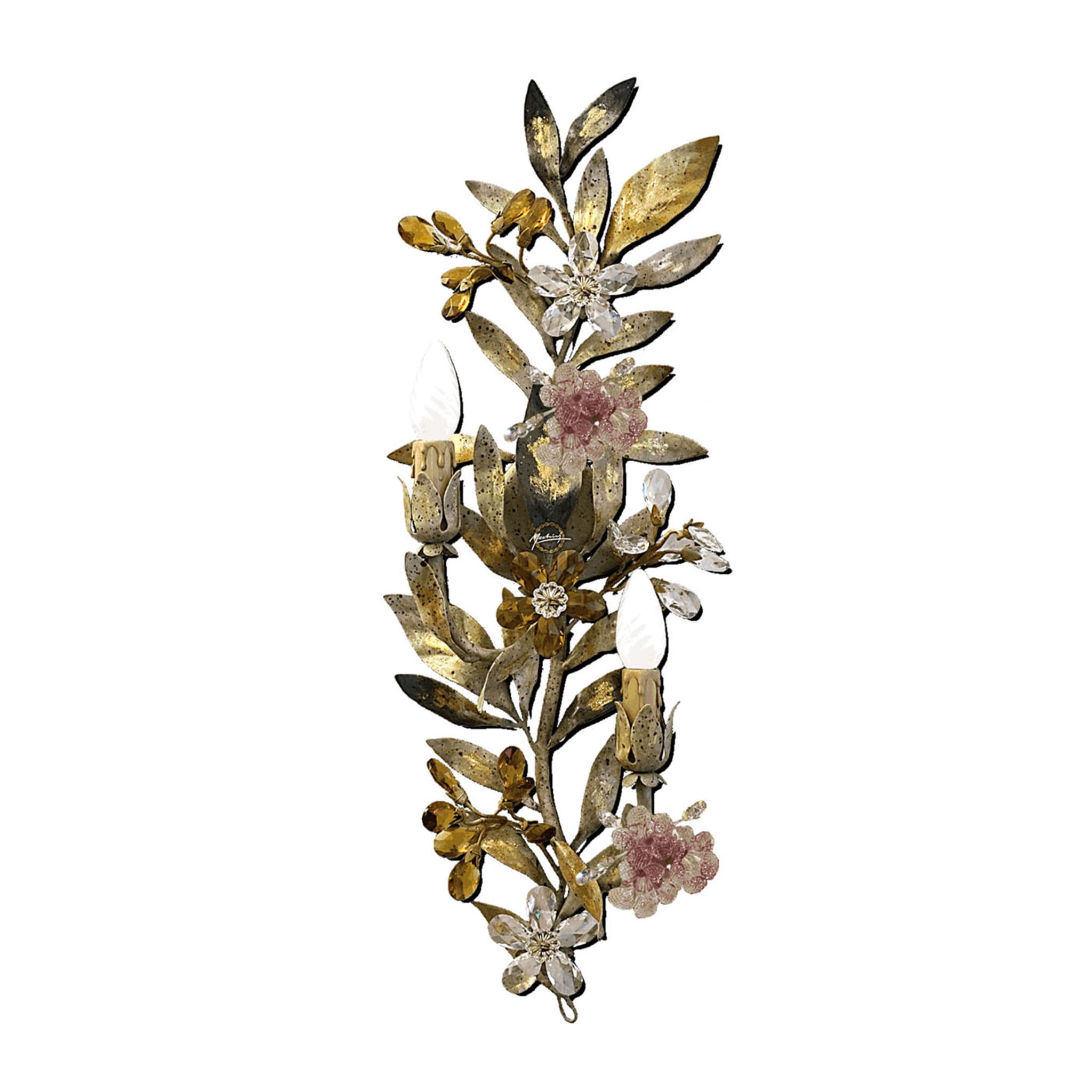 582 Florentiner 2-Licht-Wandleuchte mit polychromen Blumen - Hauptansicht