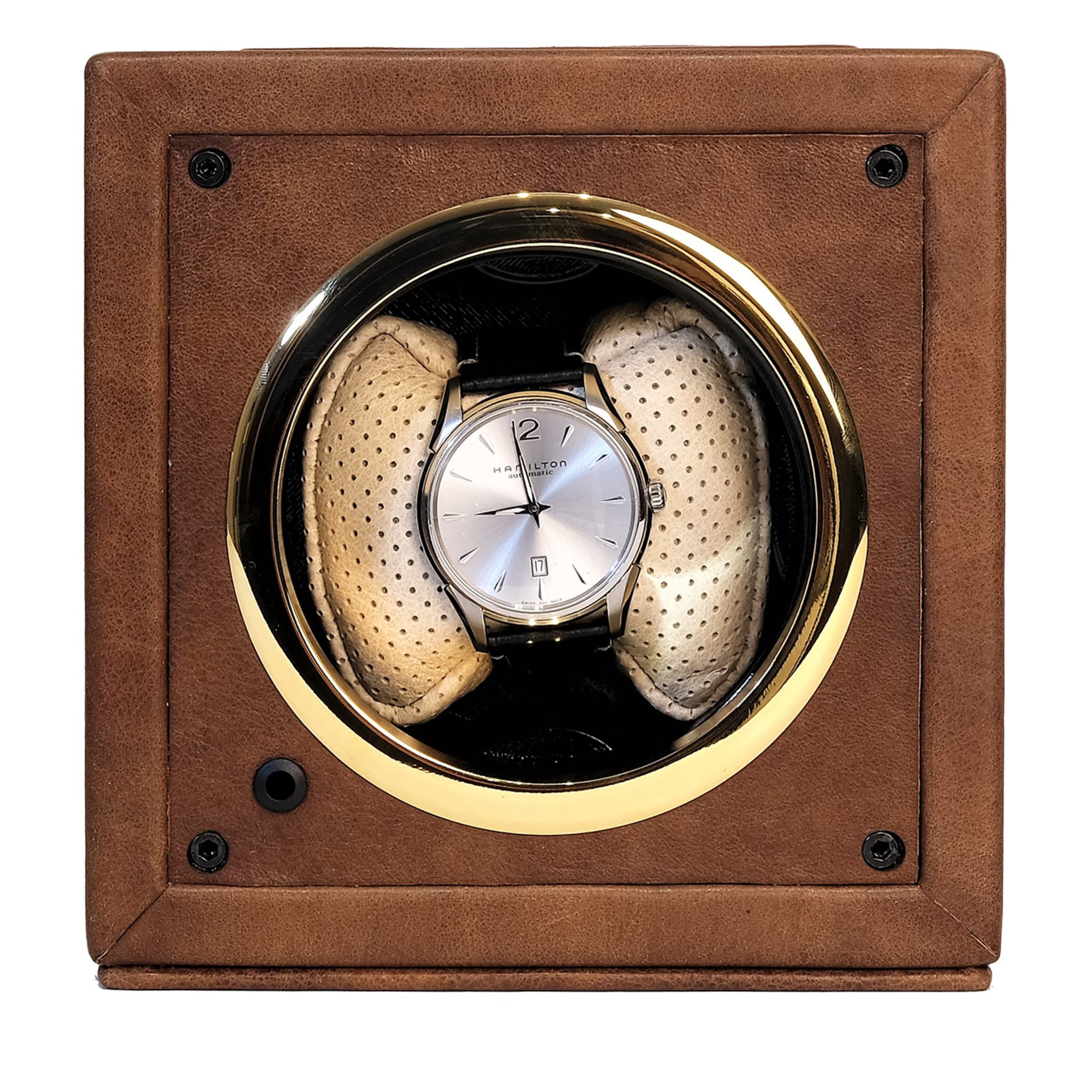 MT Mini Uhrenbeweger aus braunem und cremefarbenem Leder  - Alternative Ansicht 1