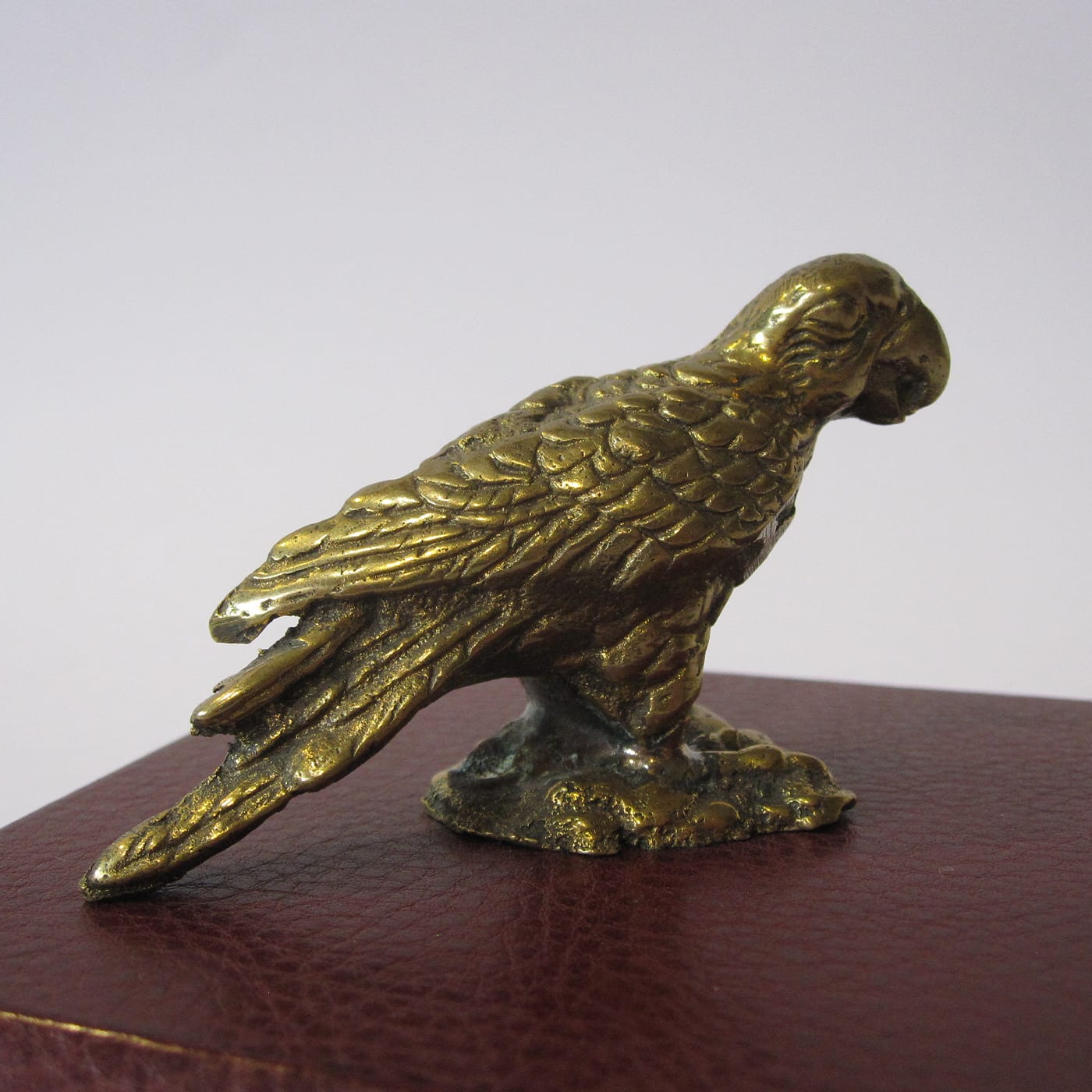 Bordeaux Leather Box with Brass Parrot - AtelierGK Firenze