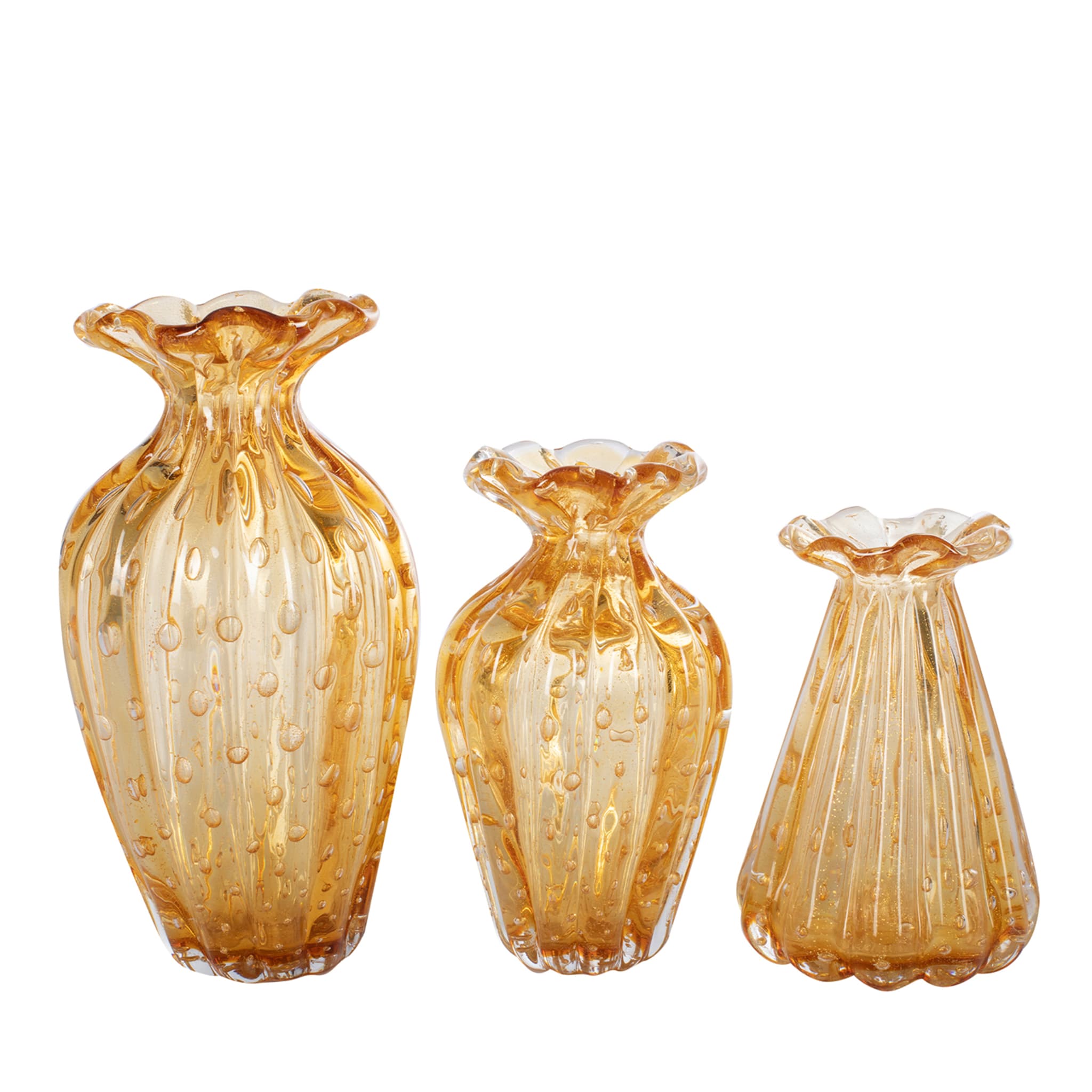1950 Ensemble de 3 vases en ambre avec bulles d'or - Vue principale