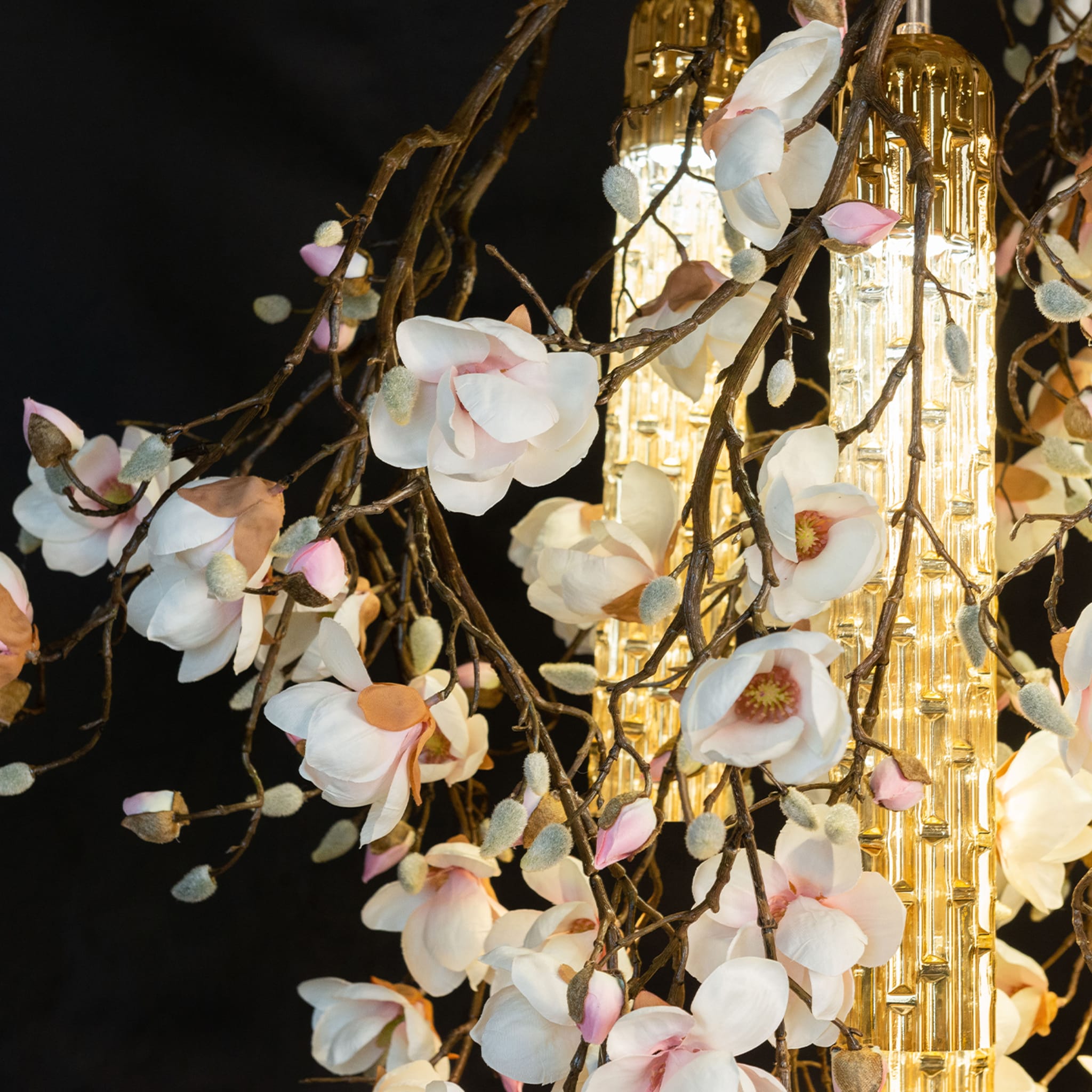 Flower Power Magnolia Square White and Gold Chandelier - Alternative view 1