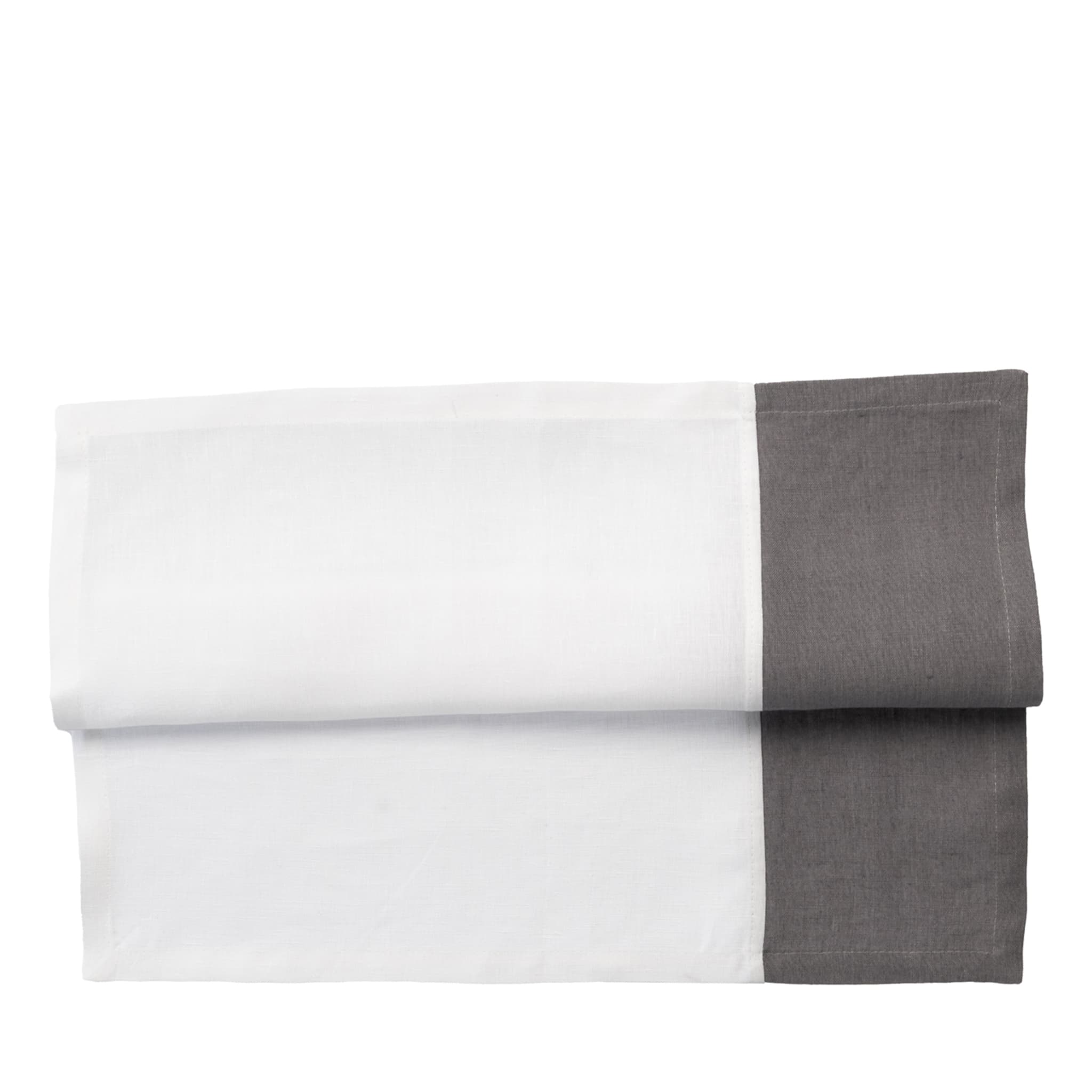 Lot de 4 serviettes de table en lin bicolore blanc-gris de luxe - Vue principale