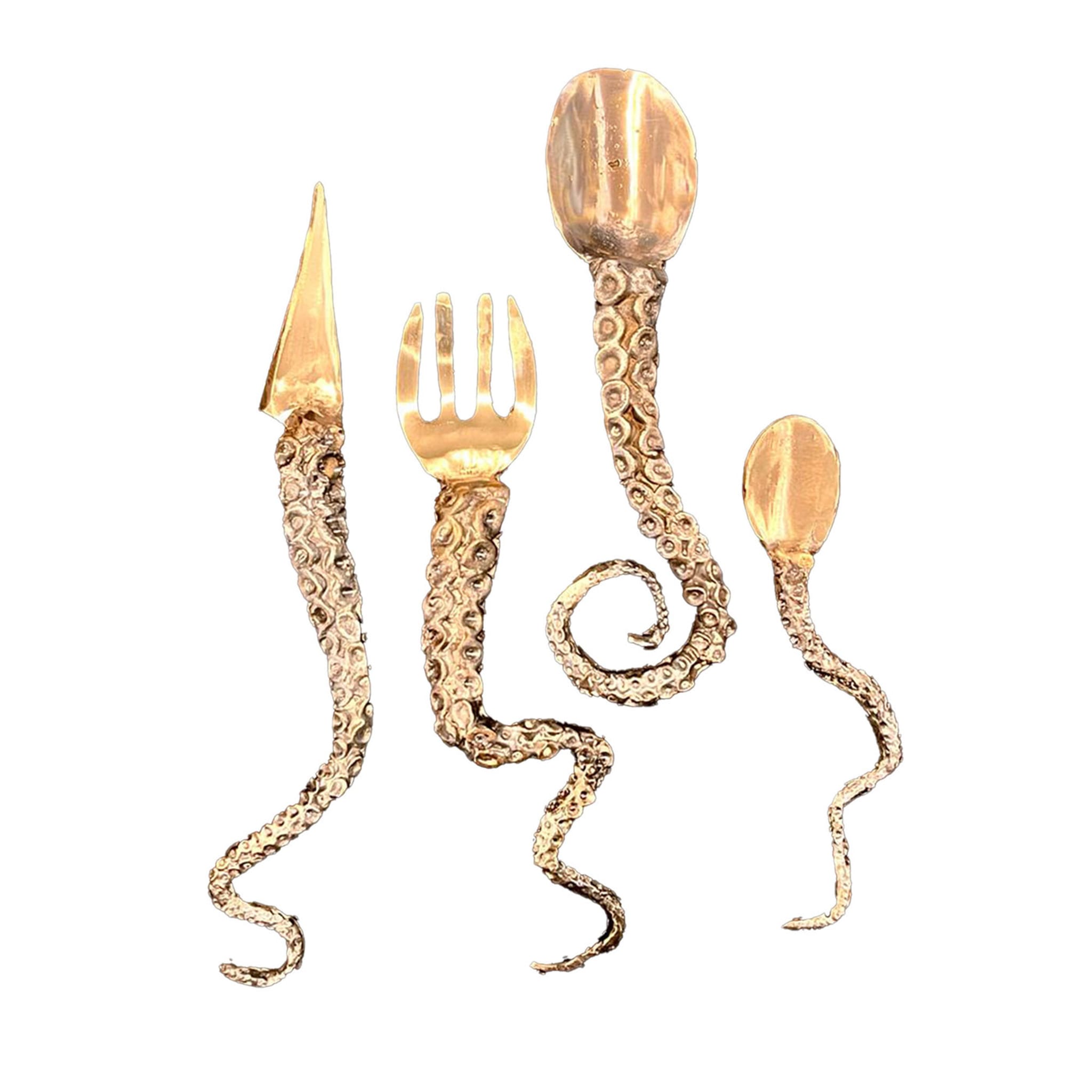 Juego de cubiertos dorados de 4 piezas Octopus - Vista principal