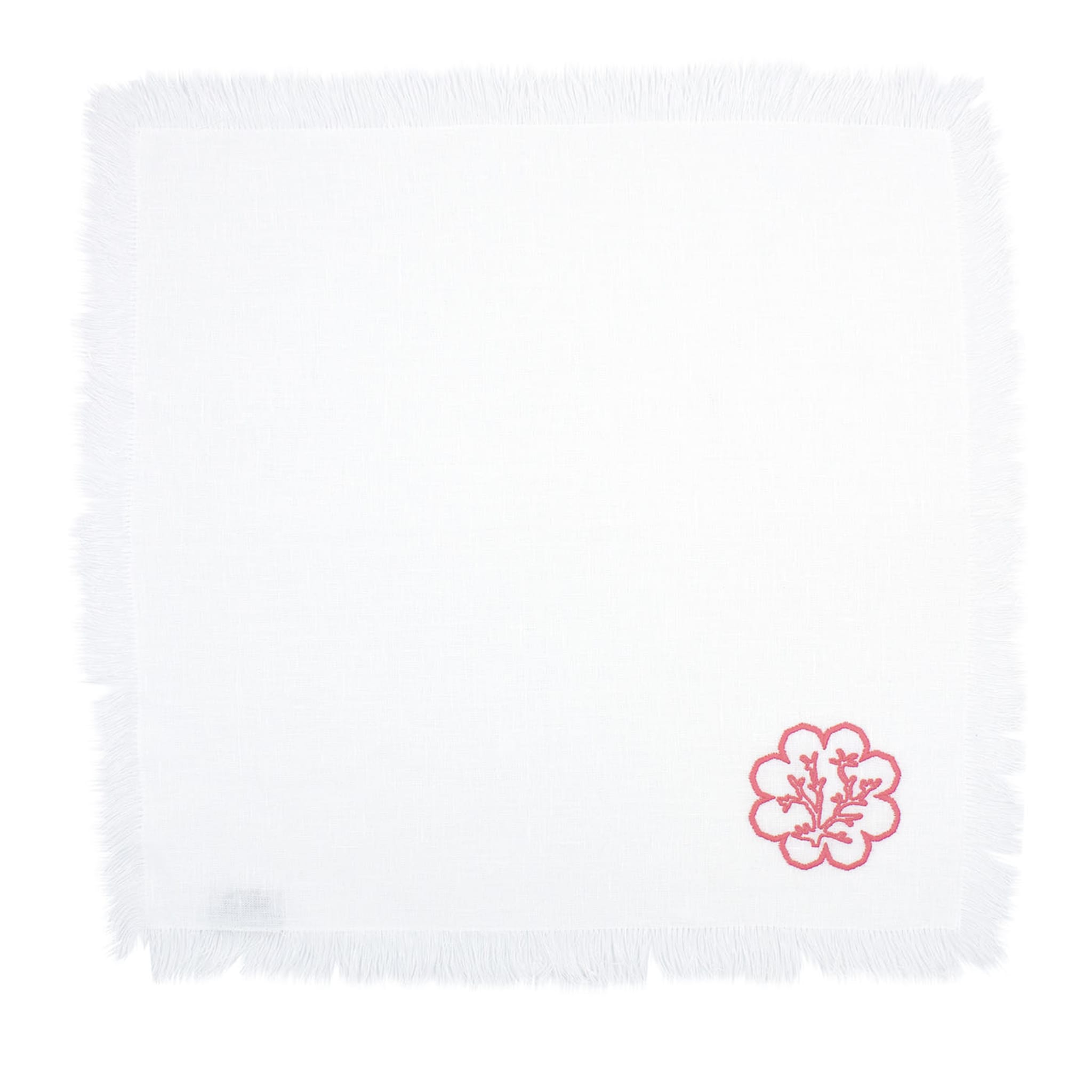 Corallo Rosa Set de 6 serviettes blanches à franges - Vue principale