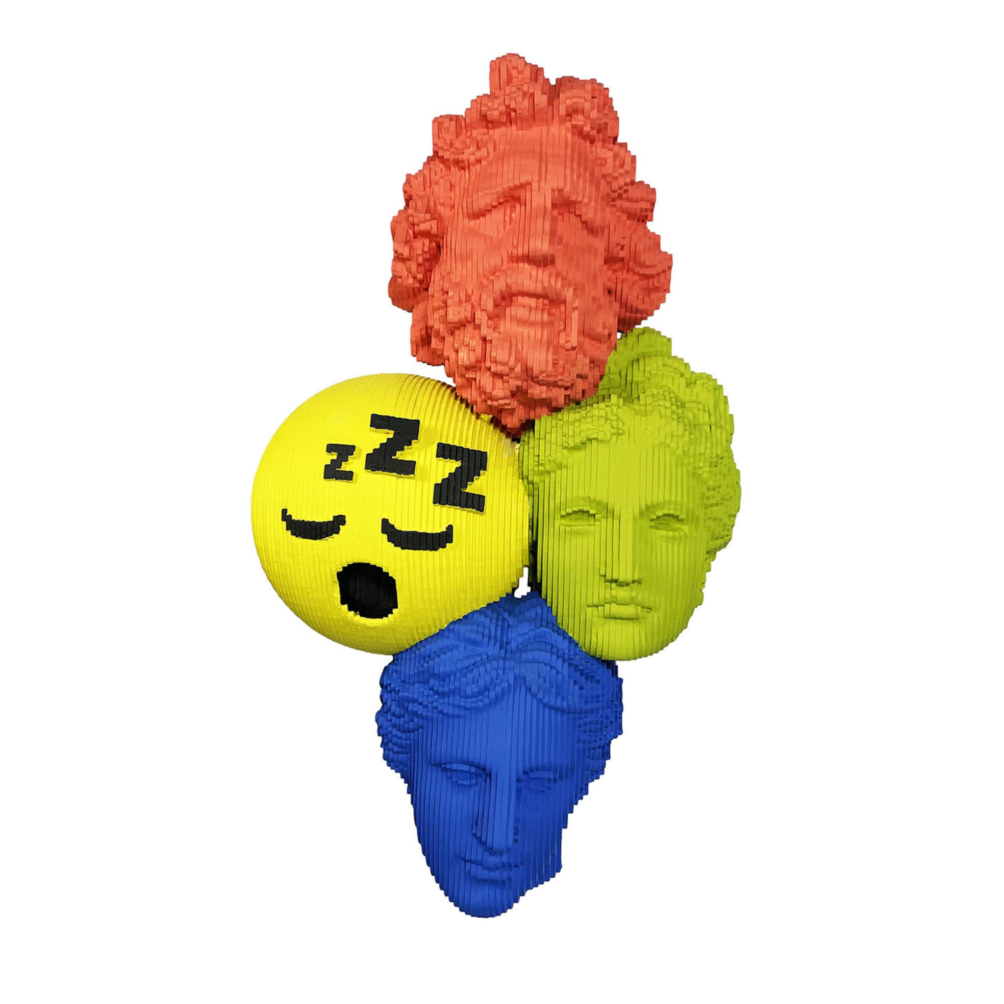 Heads Will Roll on the Wall (Schlaf-Emoji) Skulptur - Hauptansicht