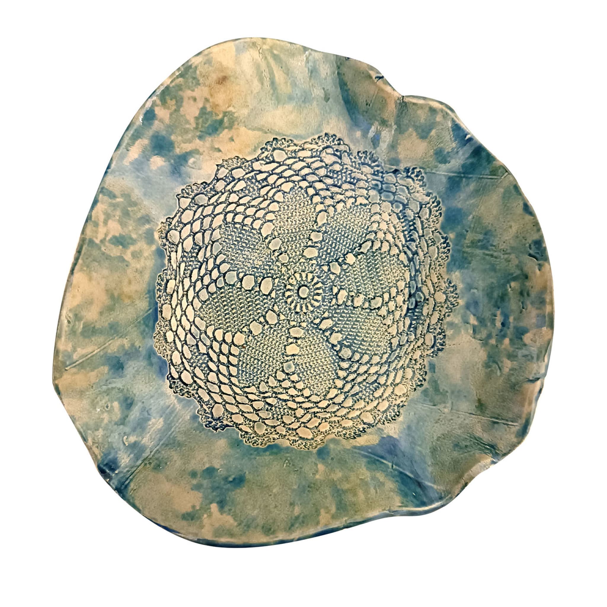 Plato decorativo turquesa moteado con motivo de ganchillo - Vista principal