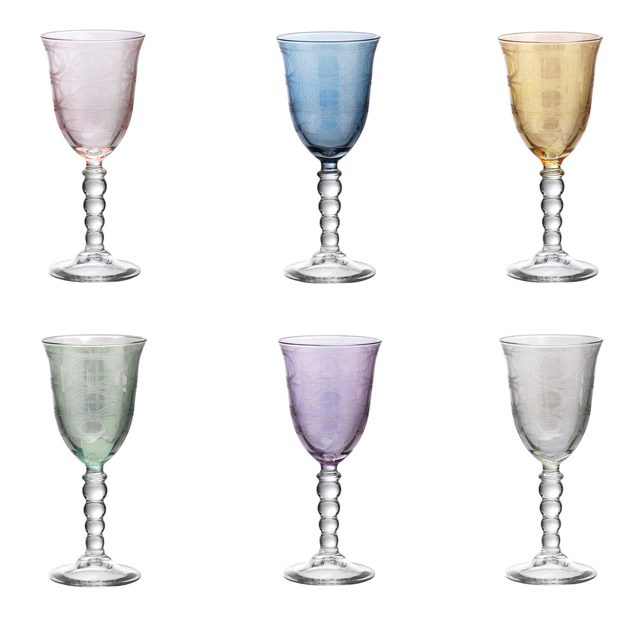 Perle Polychrome Set of 6 Patterned Stem Glasses - Main view