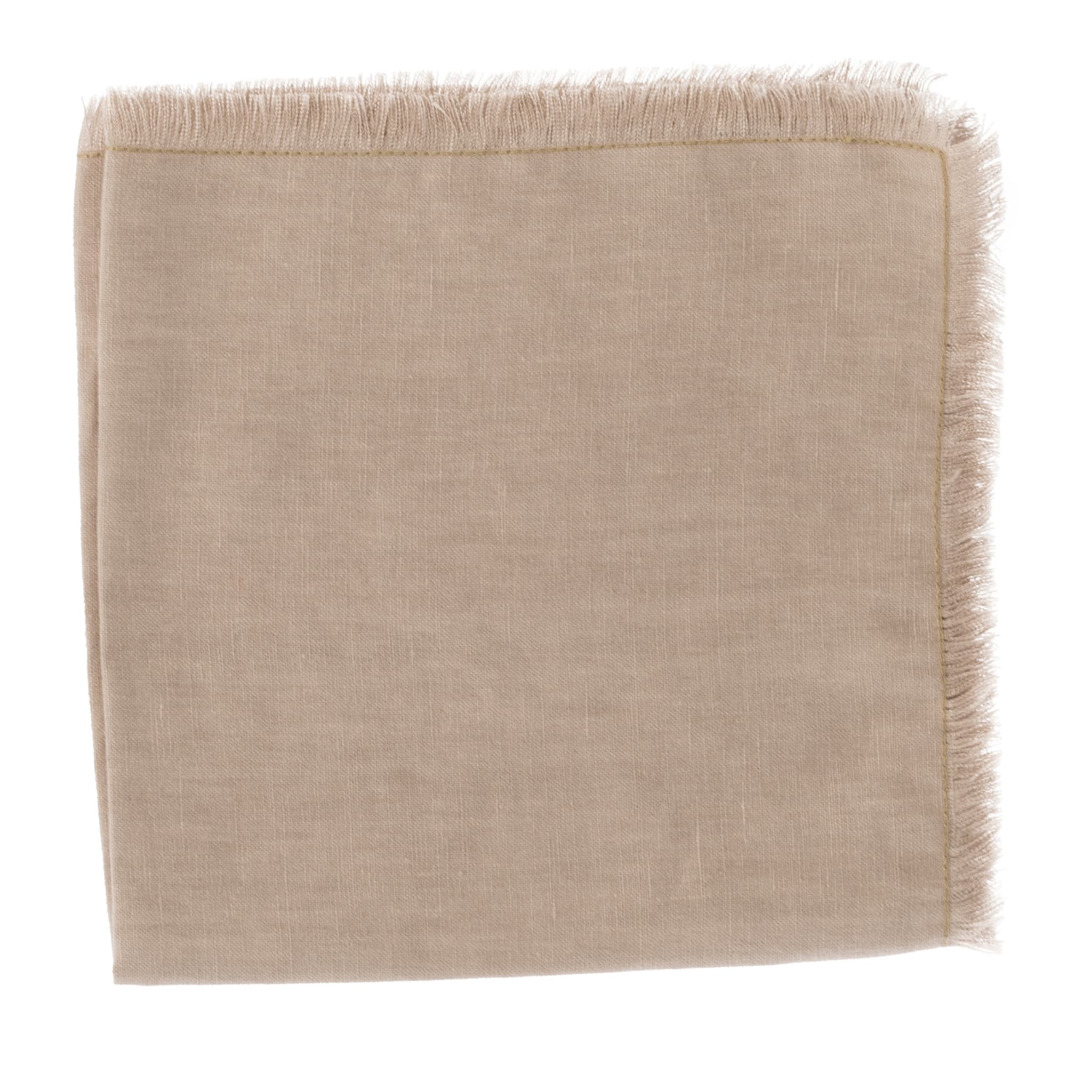 Set of 4 Luxury Hand-Fringed Beige Pure Linen Napkins - Main view