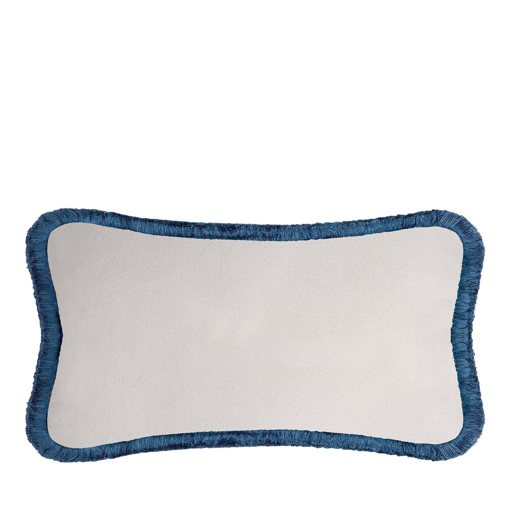 Cojín Happy Pillow de terciopelo suave blanco y azul  - Vista principal