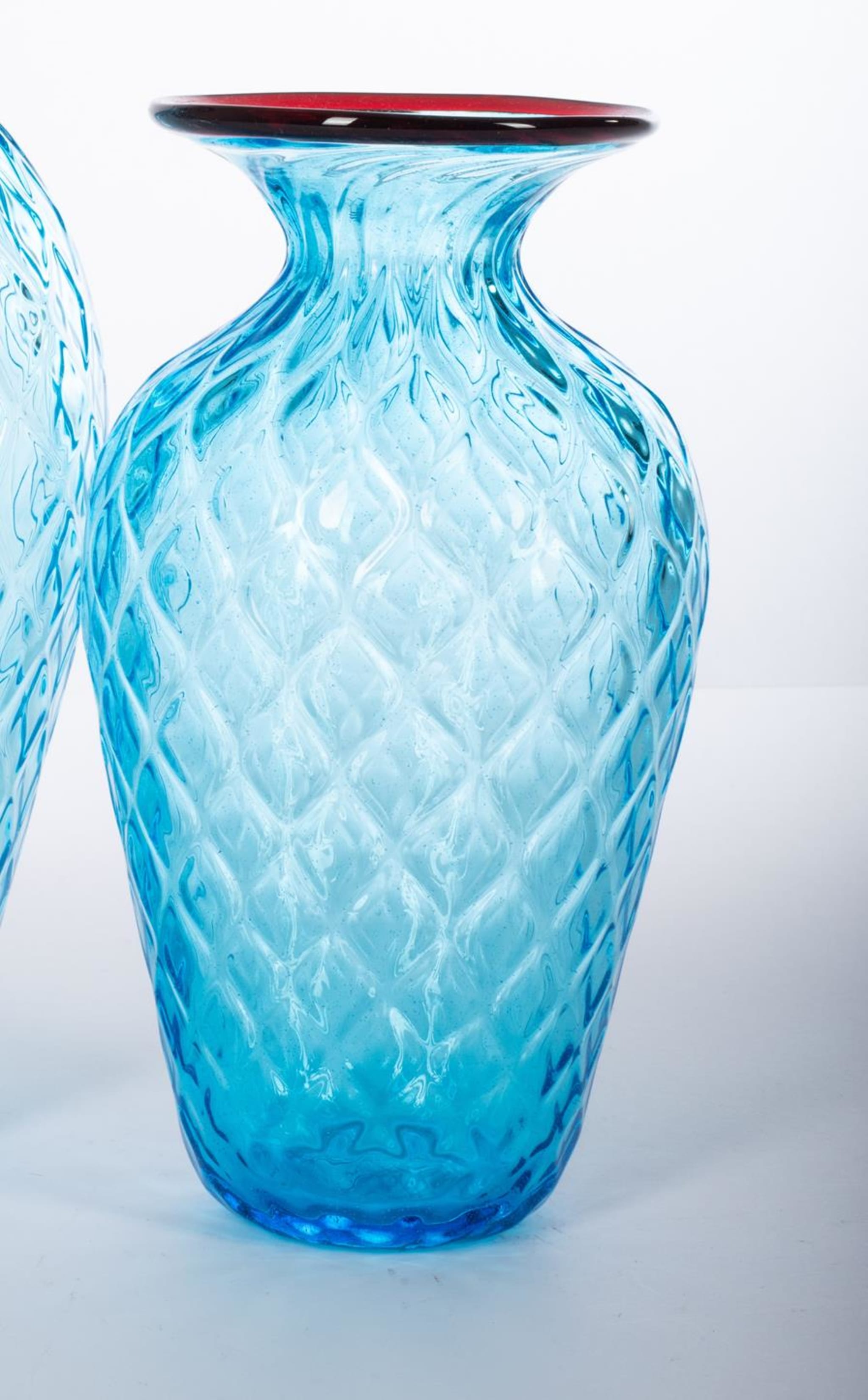 1950 Small Balloton Light-Blue Vase with Burgundy Rim - Alternative view 1