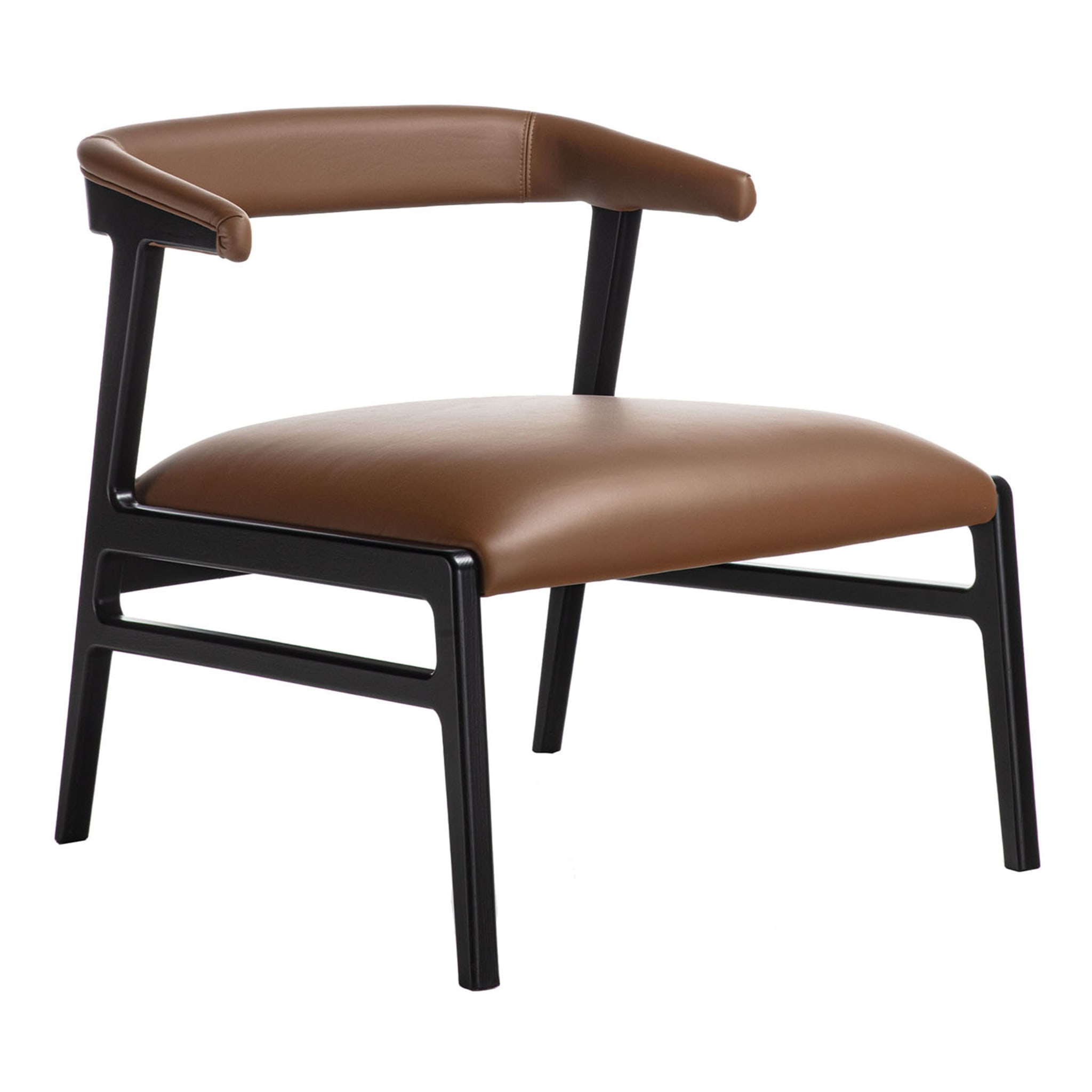 Aida Lounge Chair aus braunem Leder - Hauptansicht