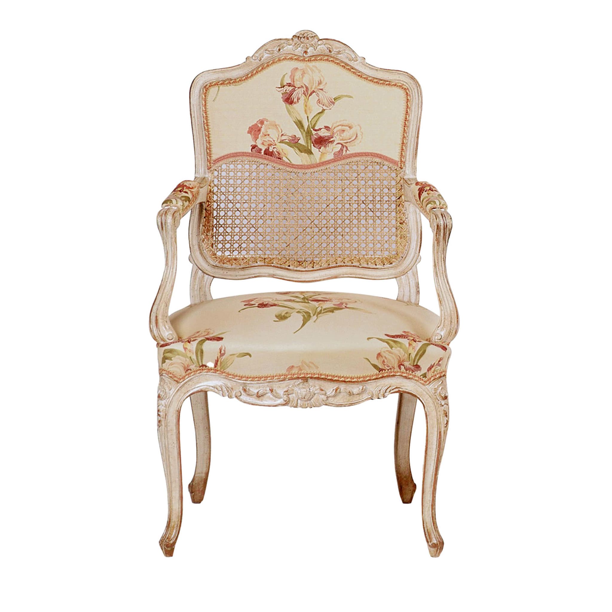 Weißer Stuhl im Louis XV-Stil mit Blumenmuster #1 - Hauptansicht