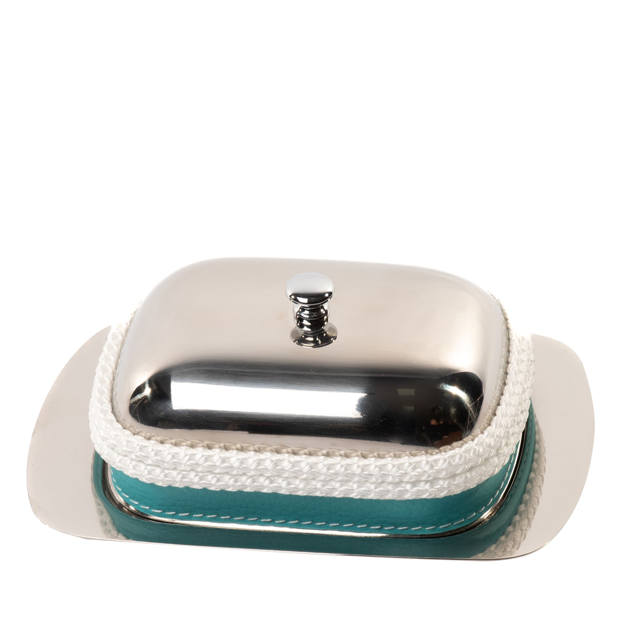 Turquoise & White Butter Dish with Lid - Main view
