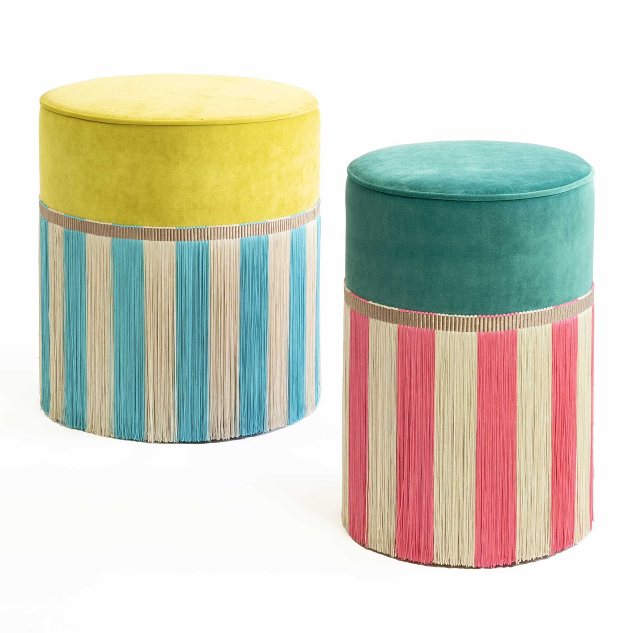 Couture Geometric Riga Small Turquoise & Pink Ottoman - Alternative view 1