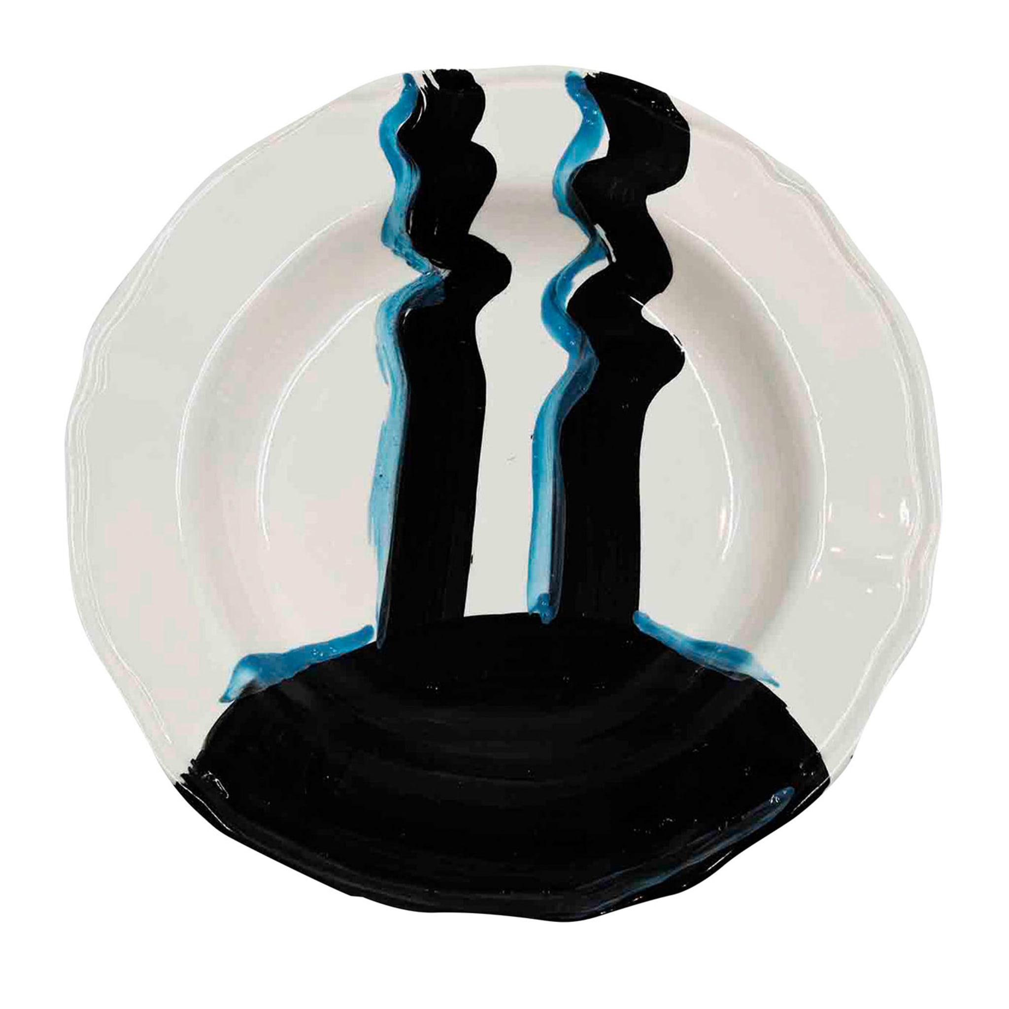 Set of 2 Black & Azure Brushstrokes Soup Plates - Main view