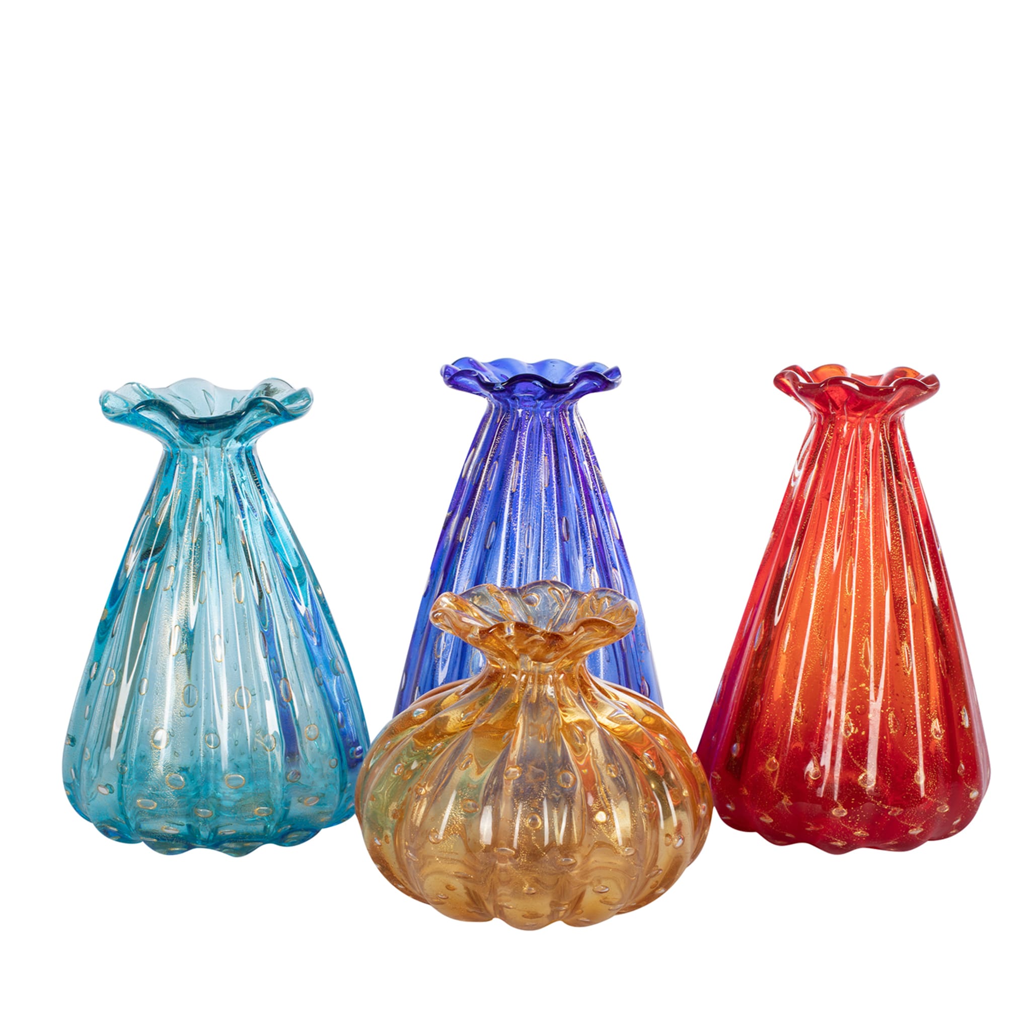 1950 Polychrome Set of 4 Flounced Vases - Main view
