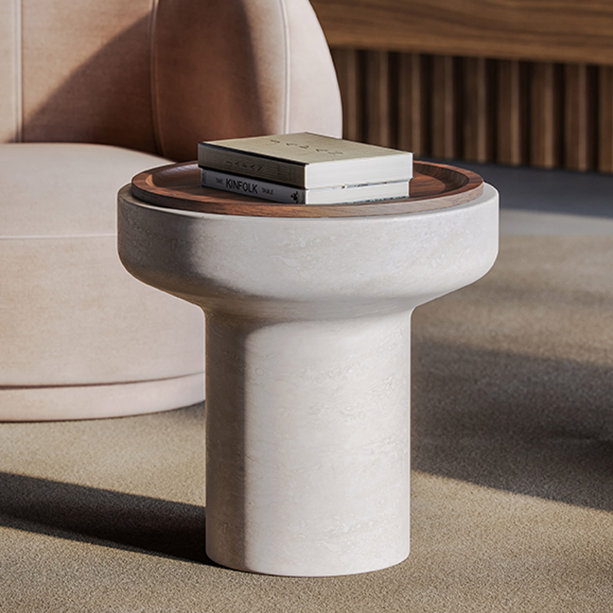 Tivoli Side Table in travertine and walnut by Ivan Colominas - Alternative view 3