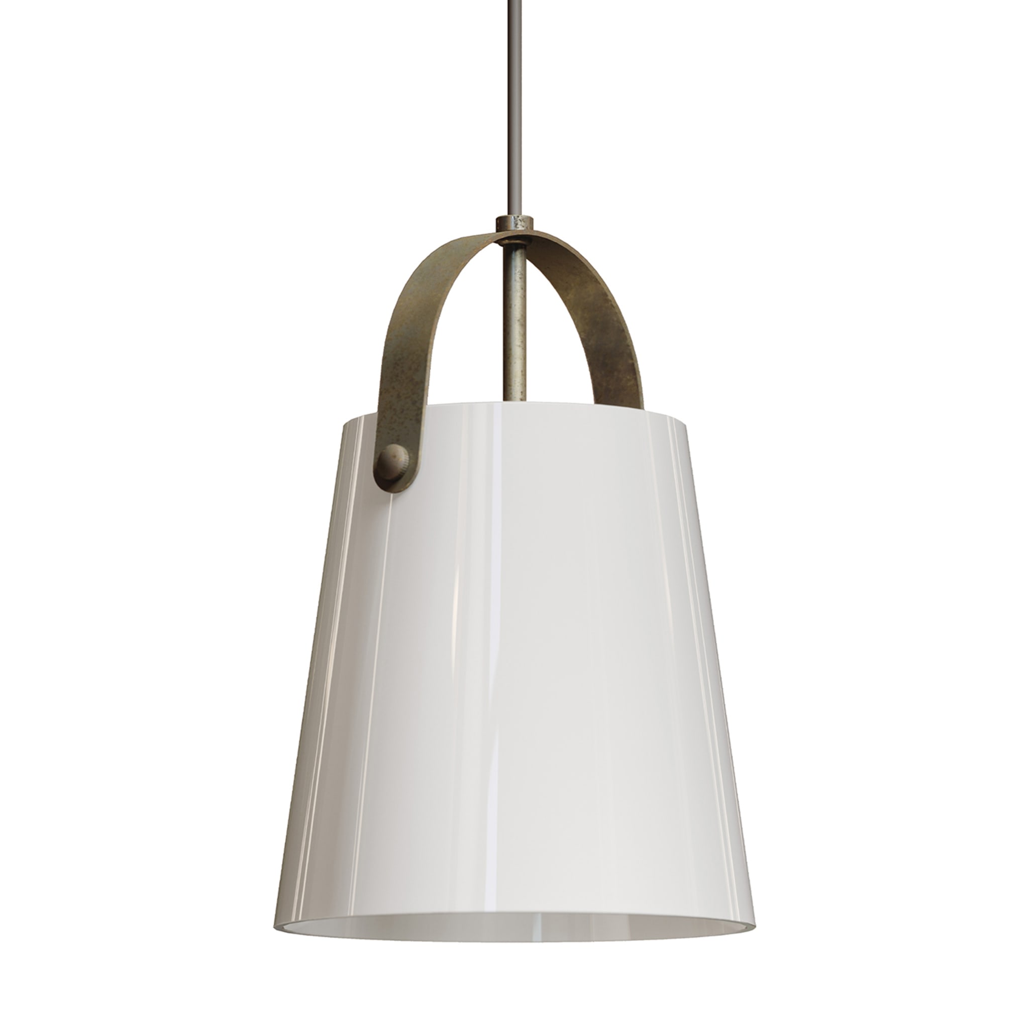 Lampe pendante simple Bell en laiton et verre blanc - Vue principale