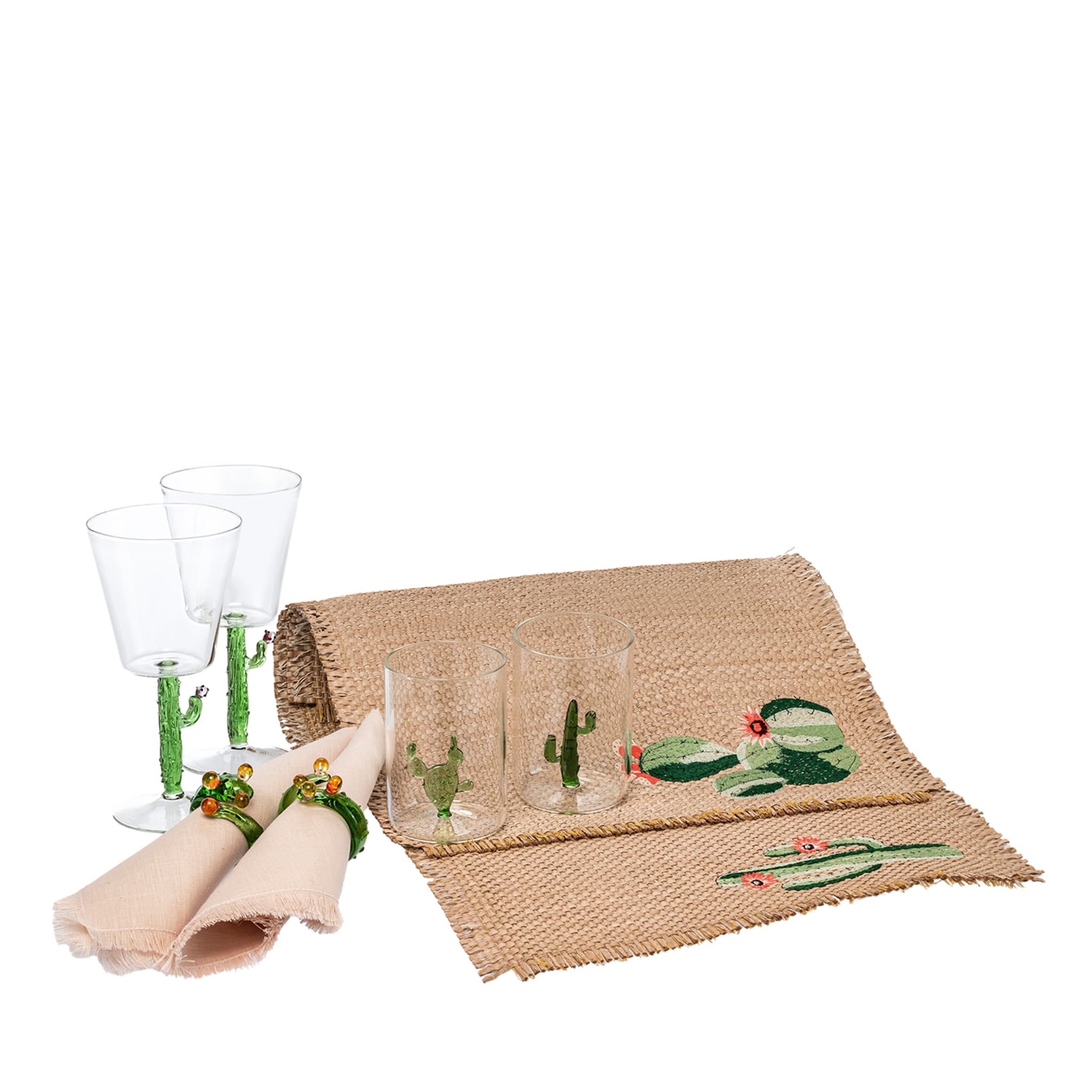 Dinner For Two Cactus Set of Glasses and Linen  - Vue principale