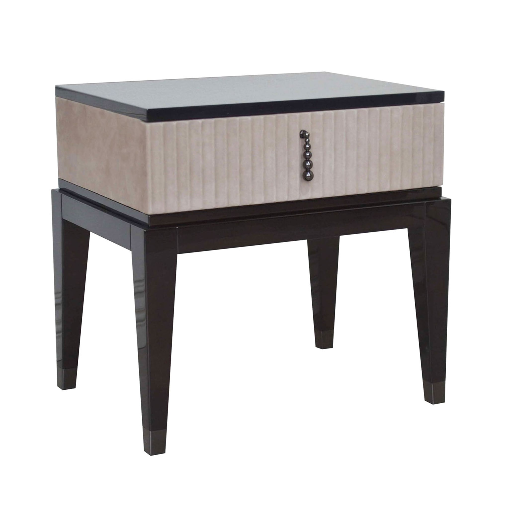 Italian Night Table In Nubuck Upholstered With One Drawer - Alternative view 1