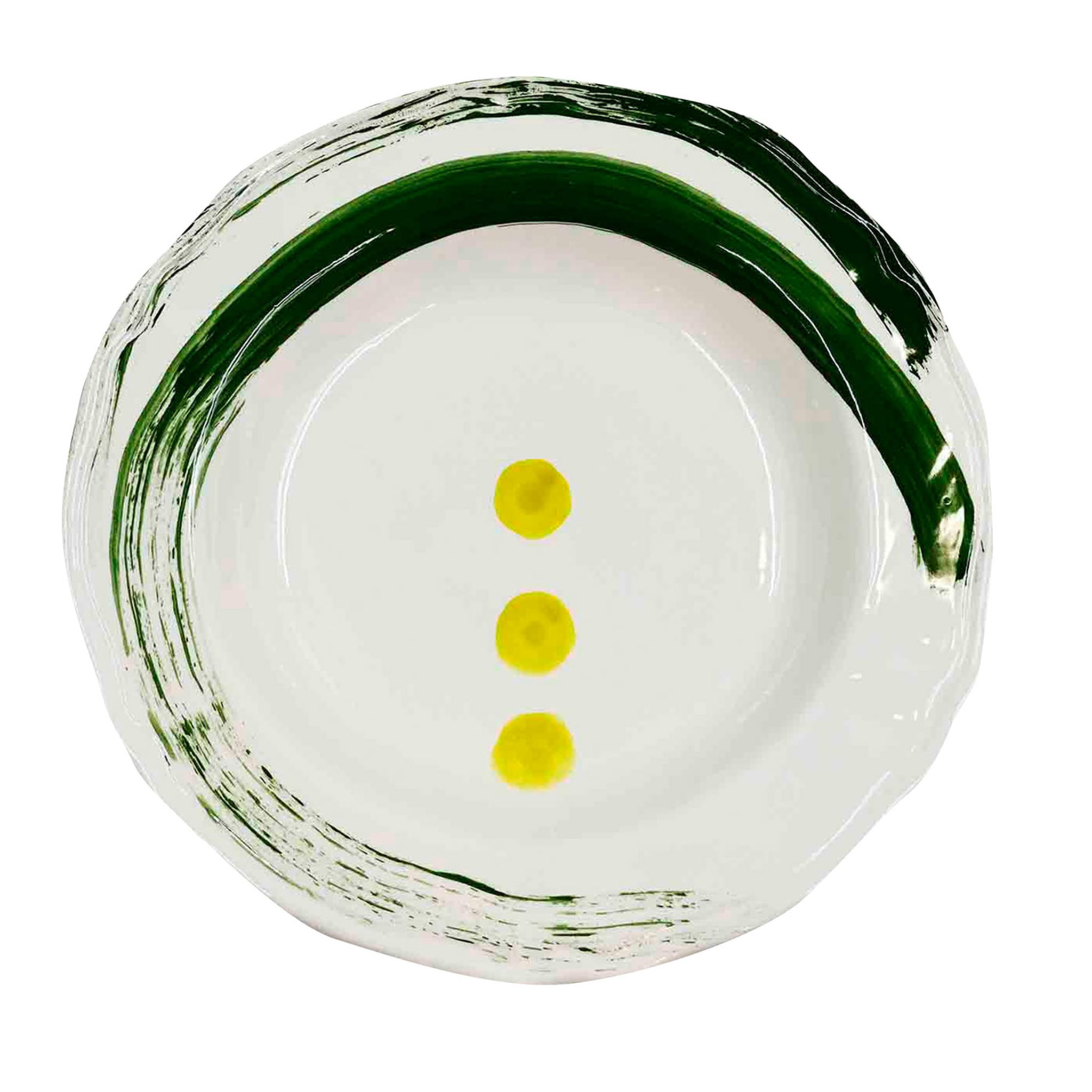2er-Set Suppenteller mit grünen Pinselstrichen und gelben Tupfen - Hauptansicht