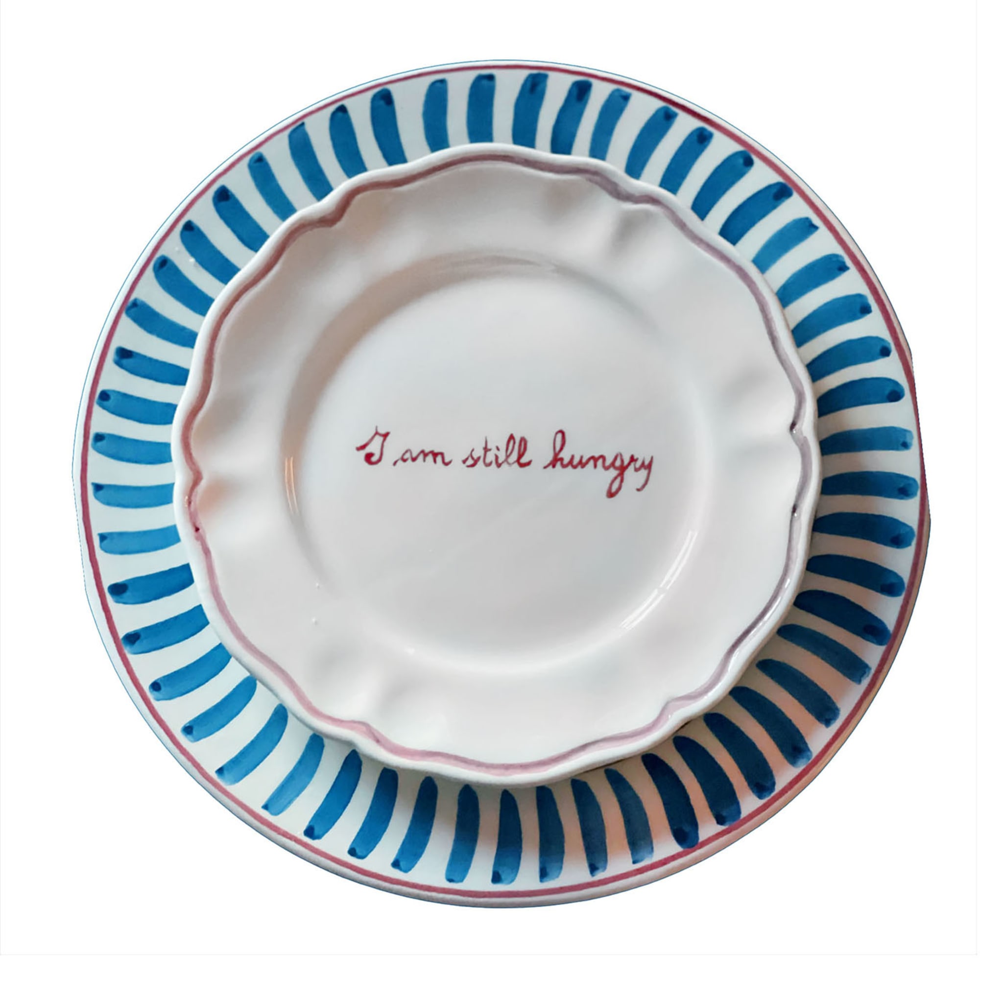 Set de 6 assiettes festonnées "I am still Hungry" en céramique - Vue alternative 1