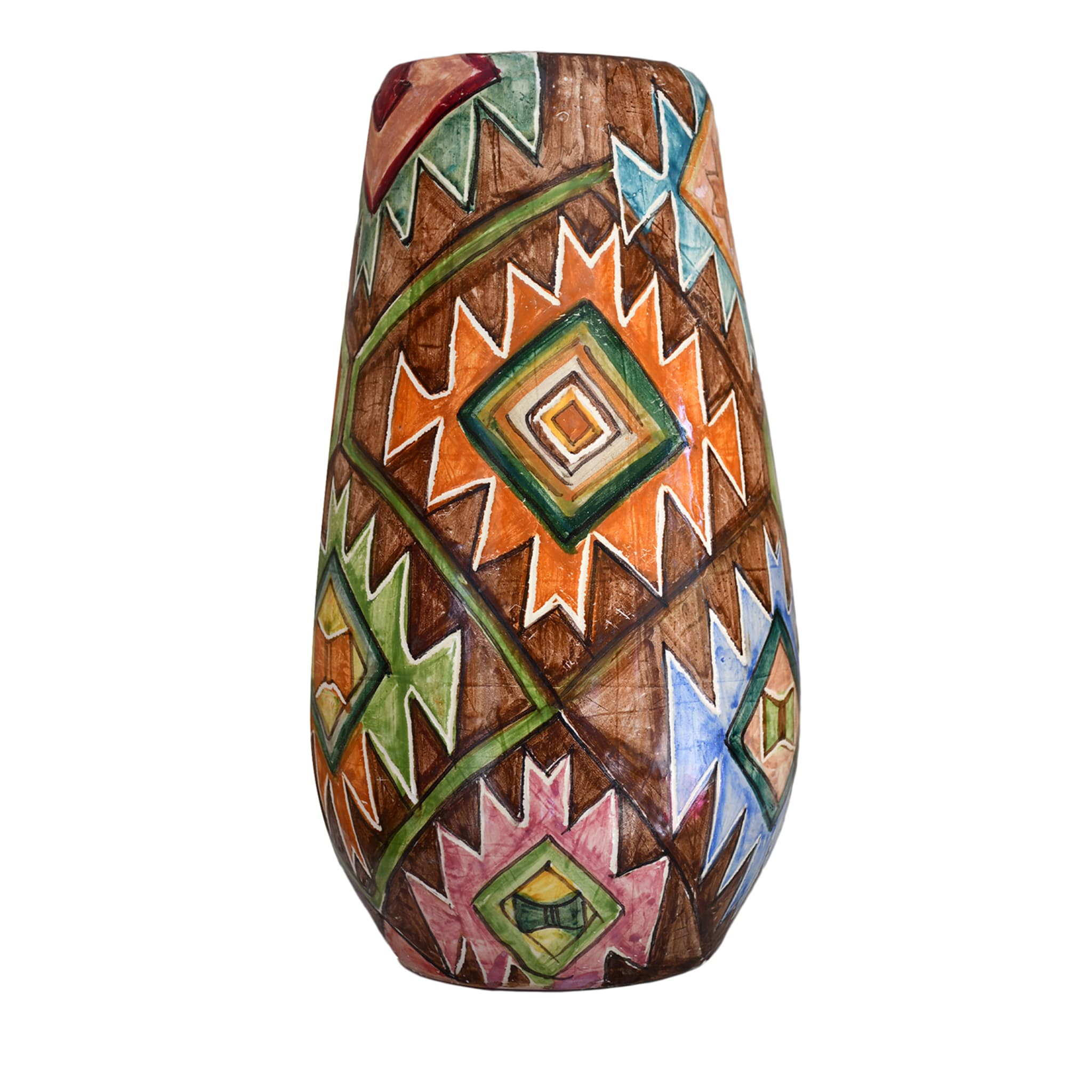 Kilim Geometric-Style Polychrome Vase - Main view