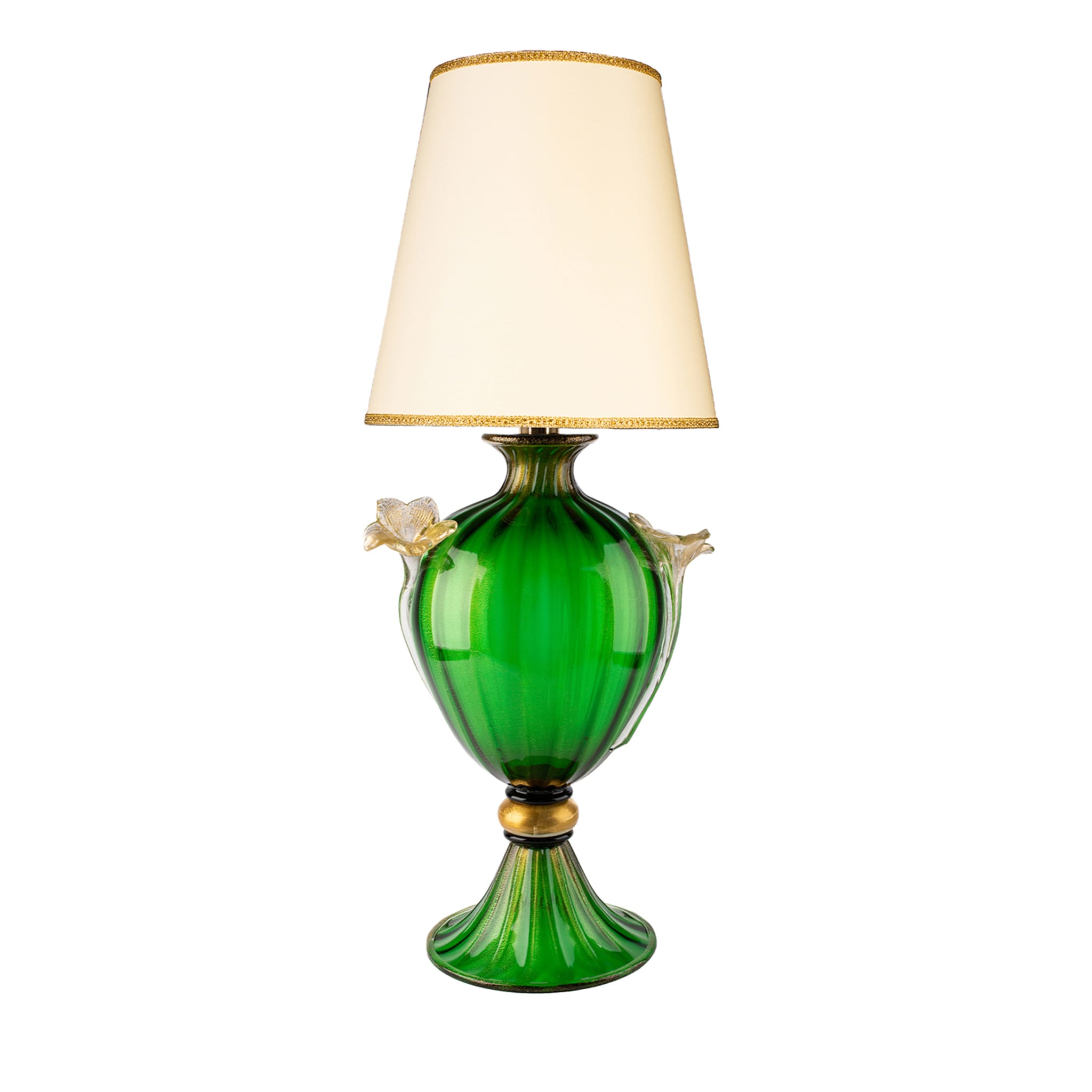 Lampe de table verte et ambre avec fleurs - Vue principale