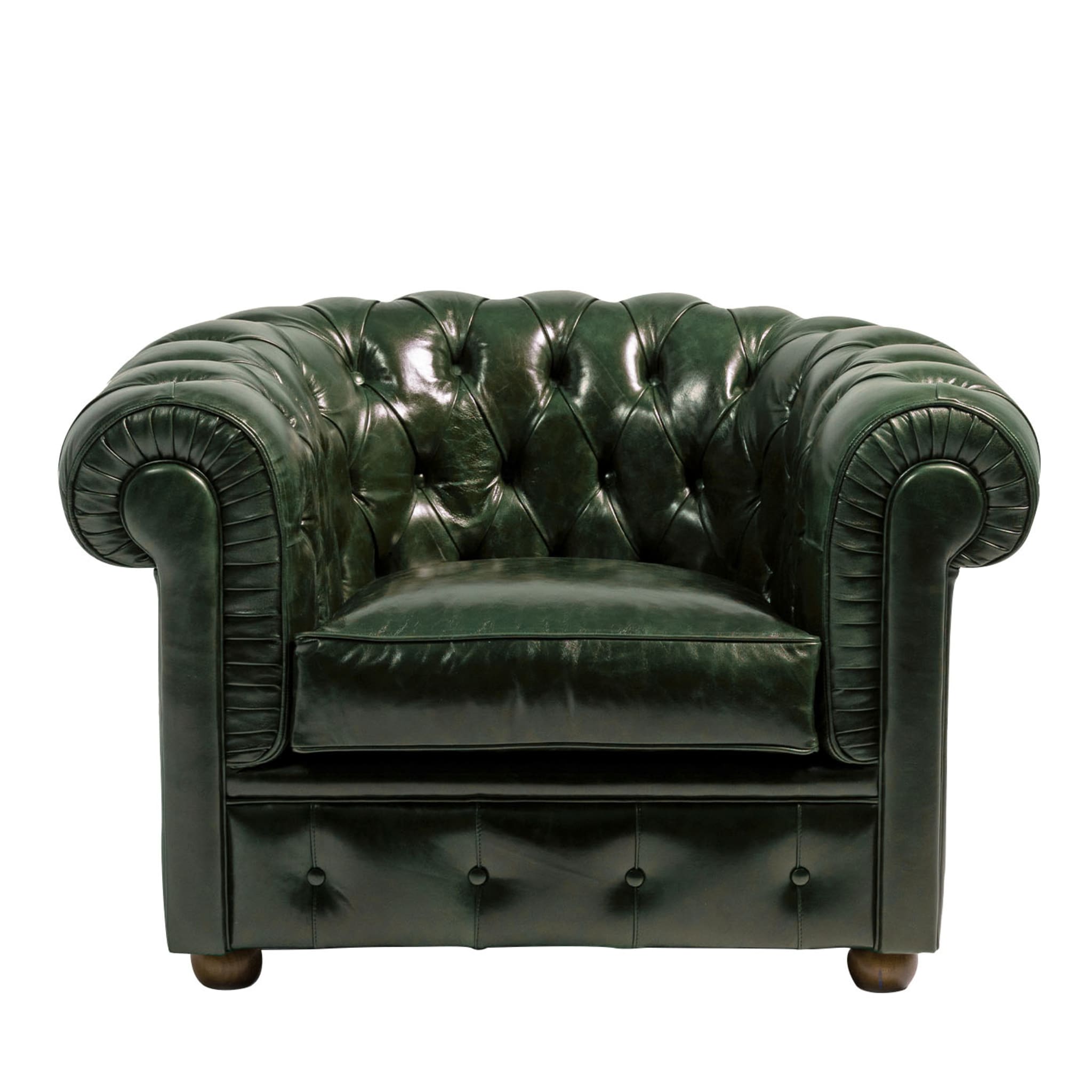 Chesterfield Green Leather Armchair - Main view