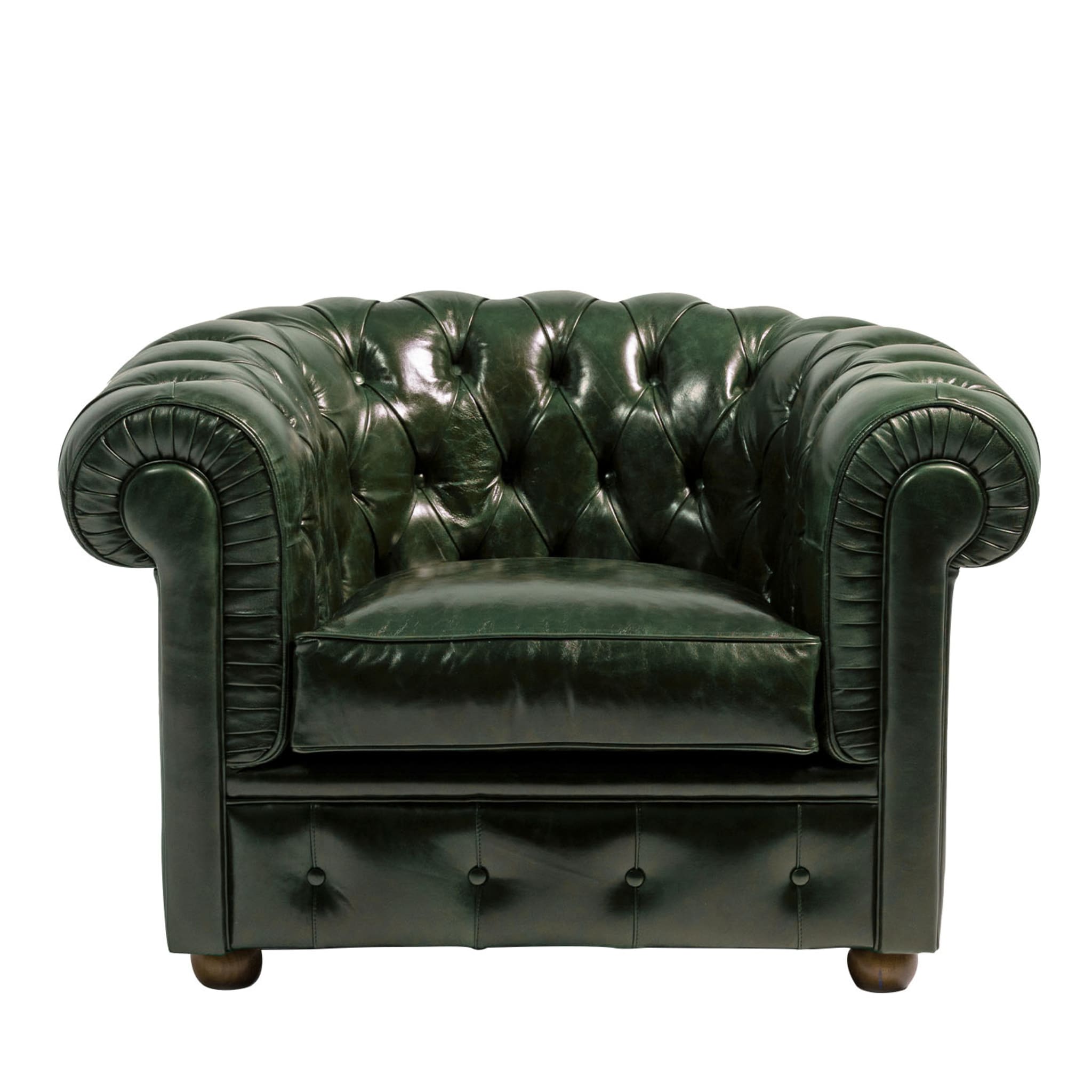 Fauteuil Chesterfield en cuir vert - Vue principale