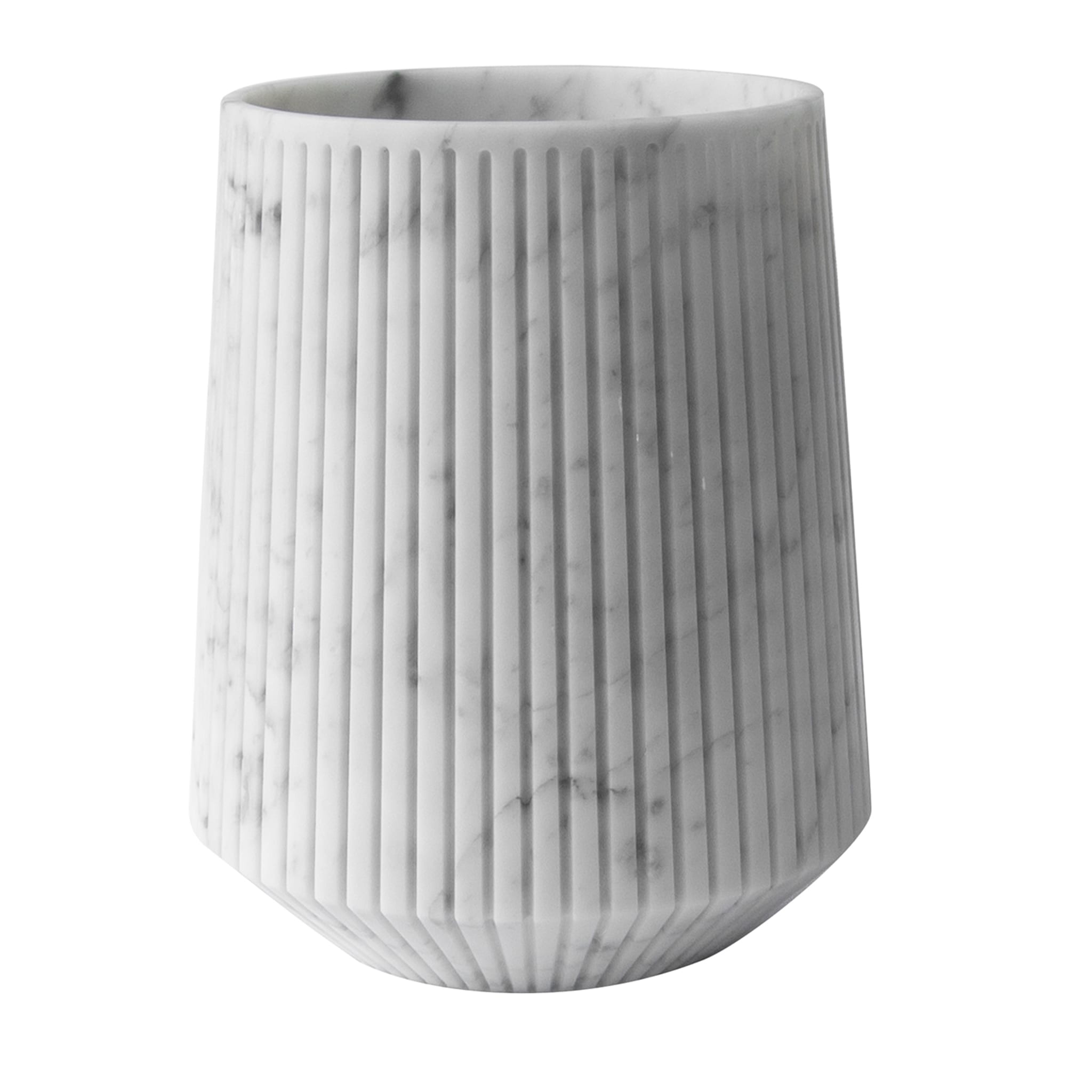 Striped Wide Vase in white Carrara marble - Main view
