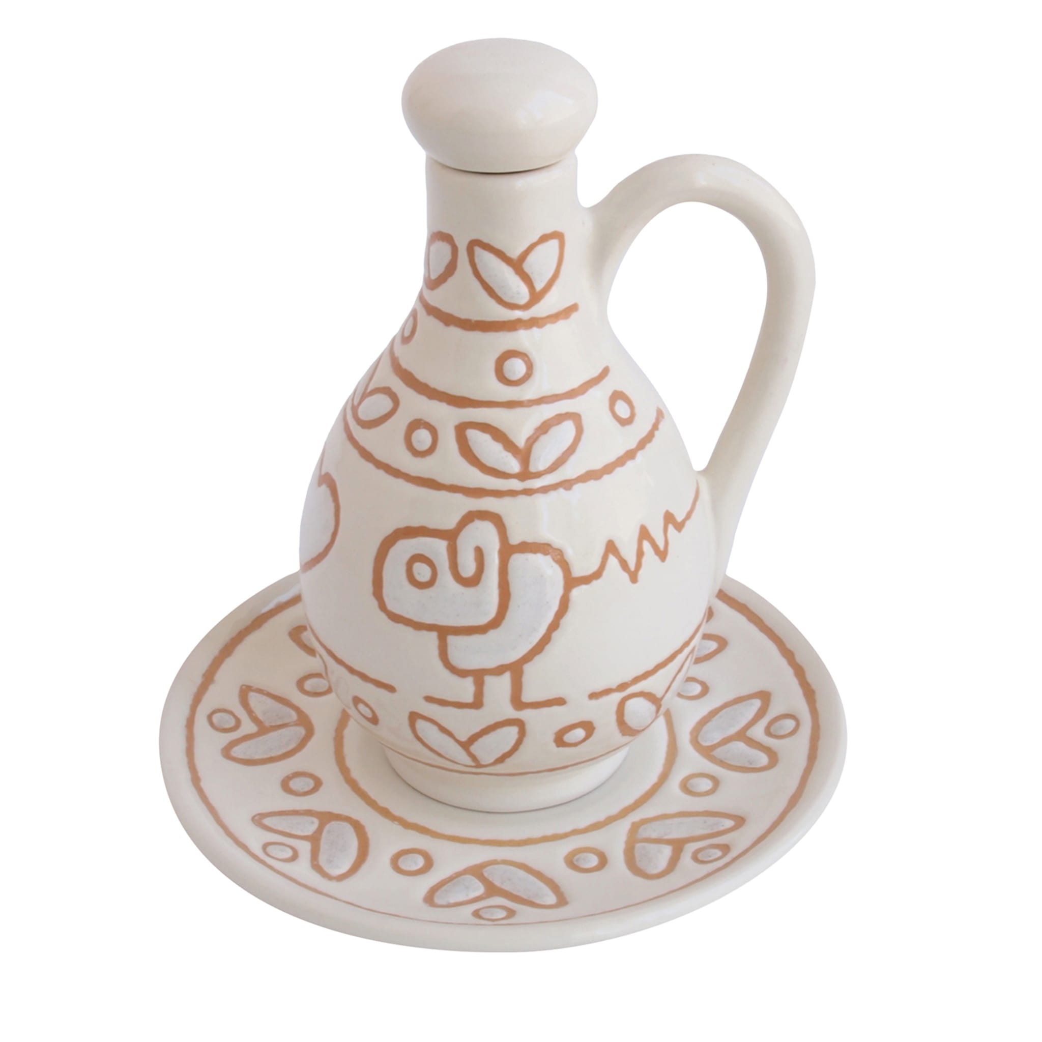 Patterned Beige Oil Jug with Saucer - Main view