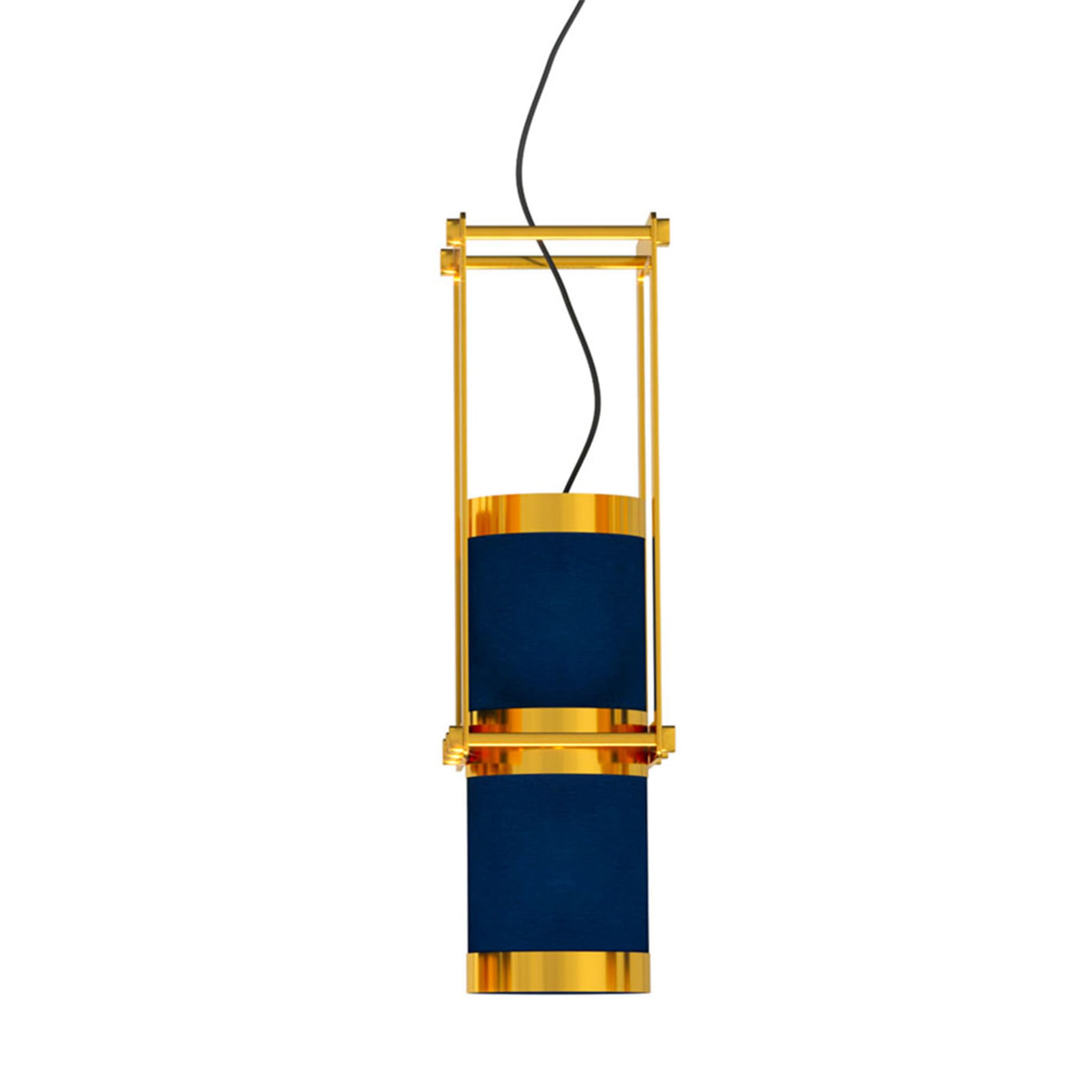 Lampe pendante cylindrique bleue et or - Vue alternative 1