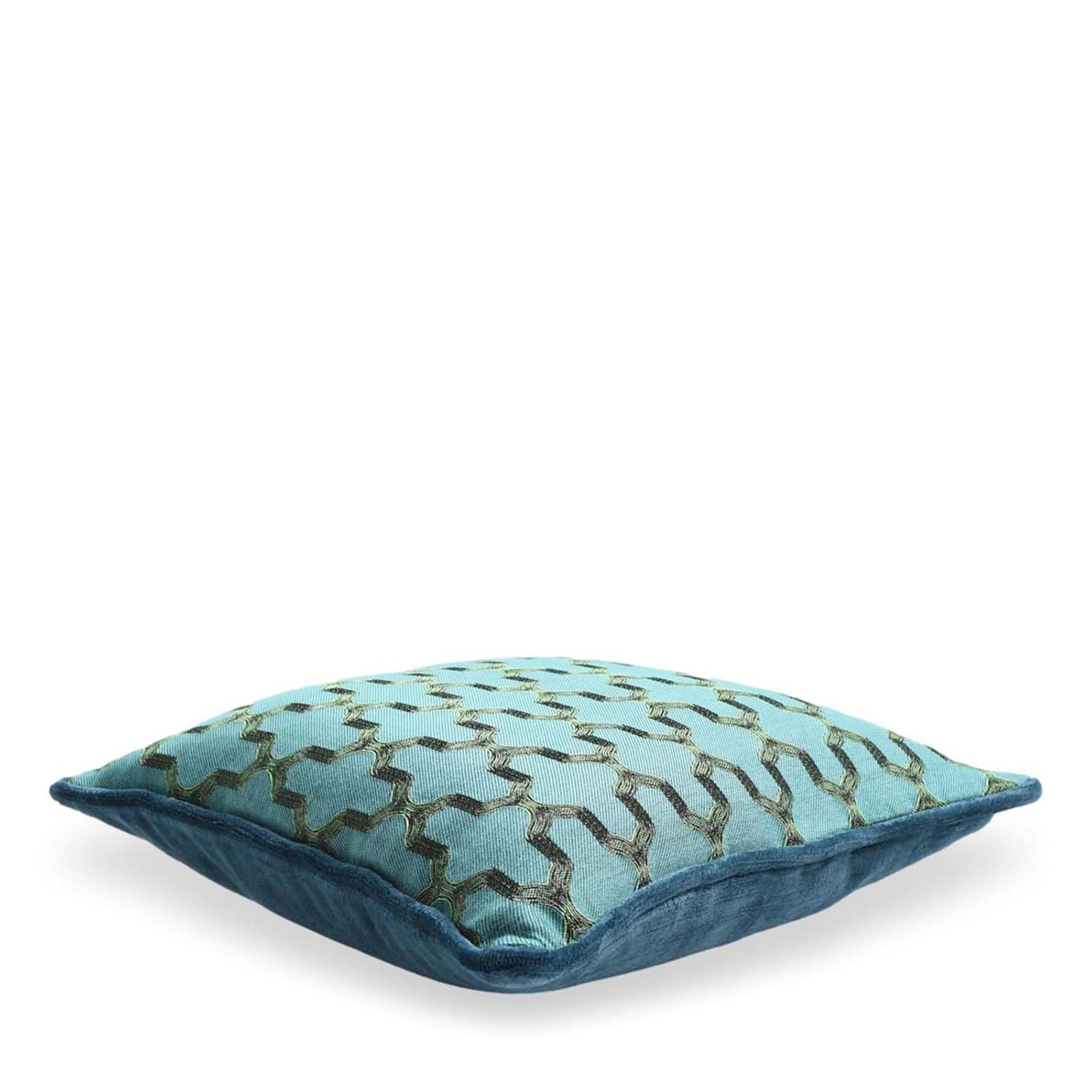 Turquoise Carrè Cushion in jacquard fabric and Linen Velvet - Alternative view 2