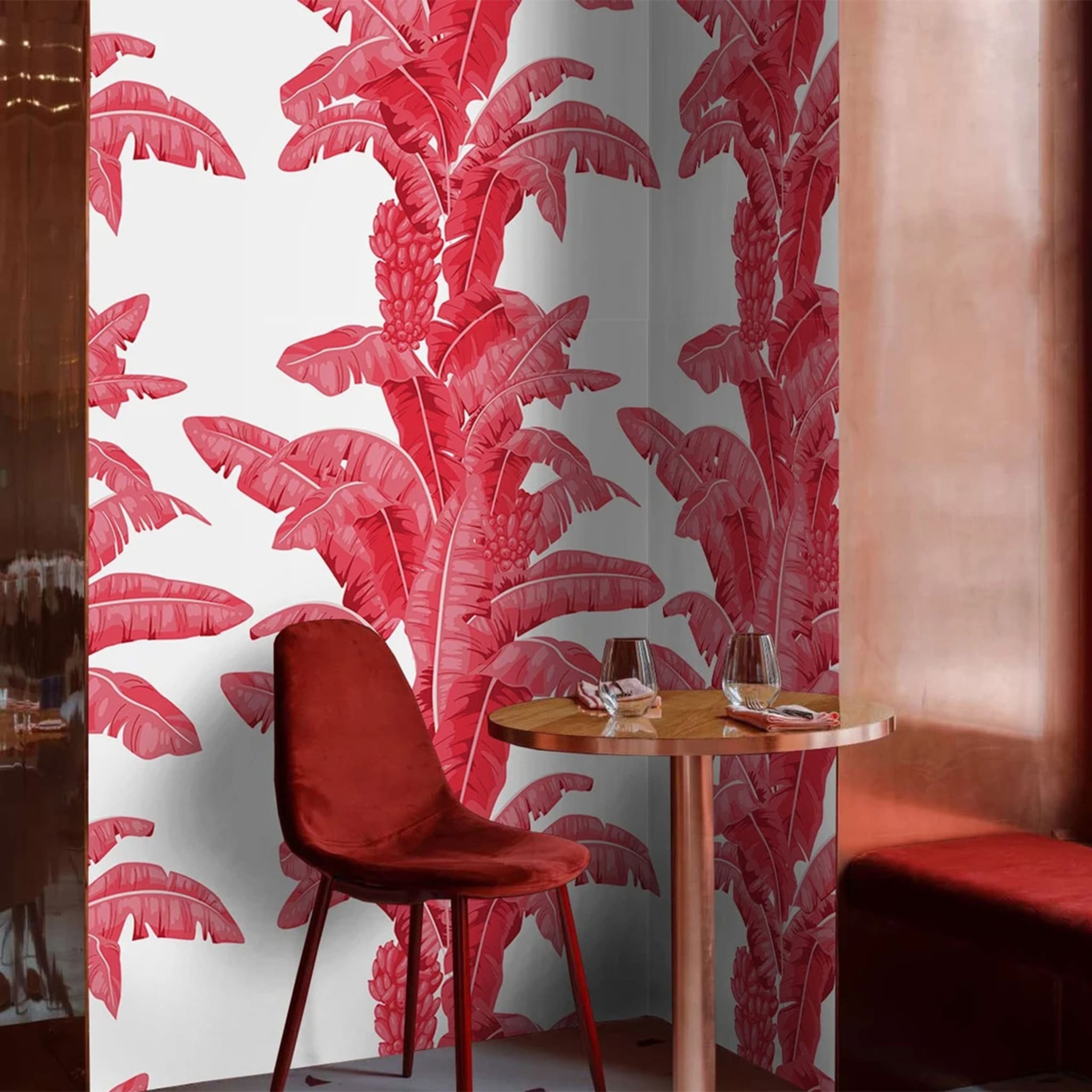 Tropical Palm Leaf Wallpaper in Red and White - Alternative view 2