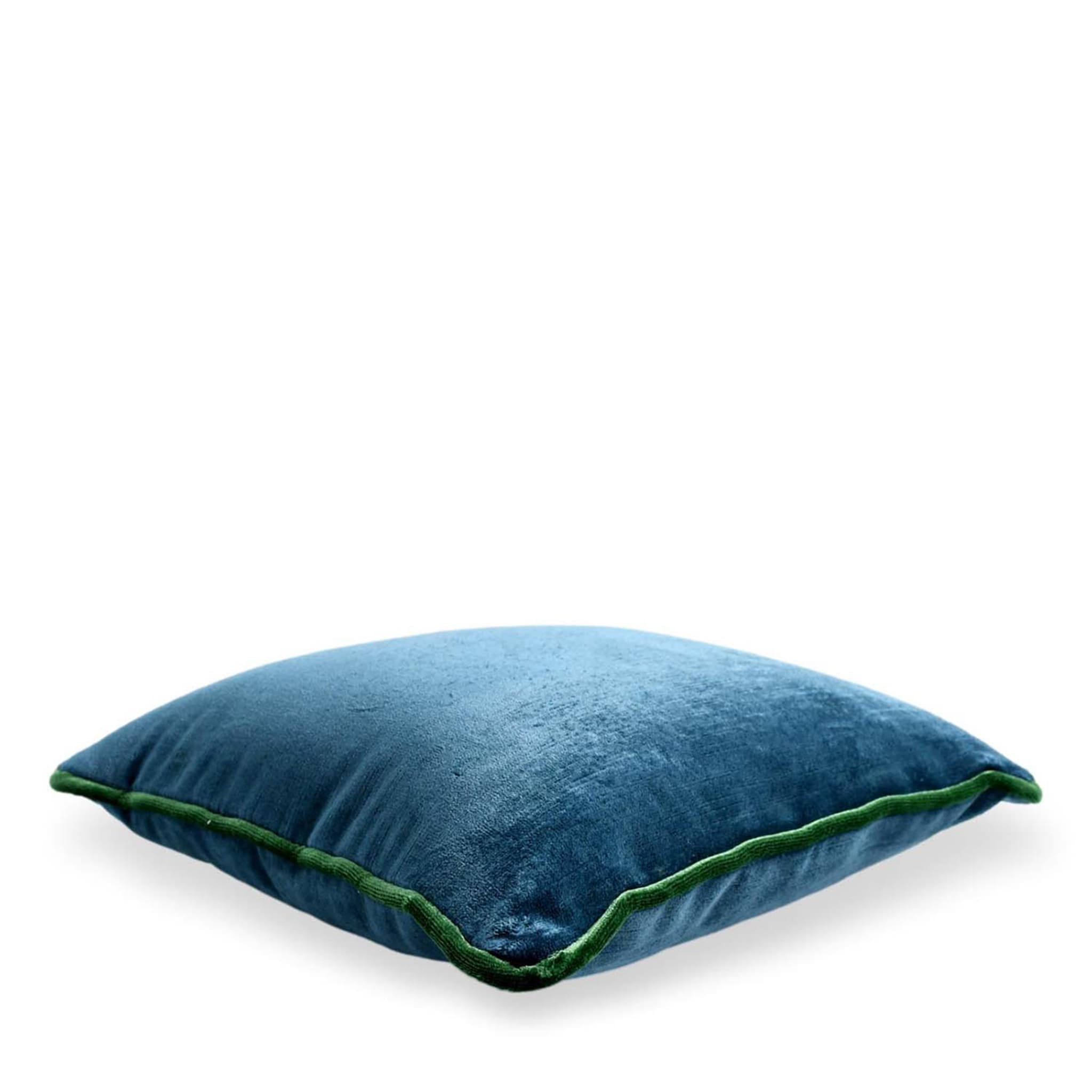 Blue Square Carrè Cushion in linen and silk velvet - Alternative view 1