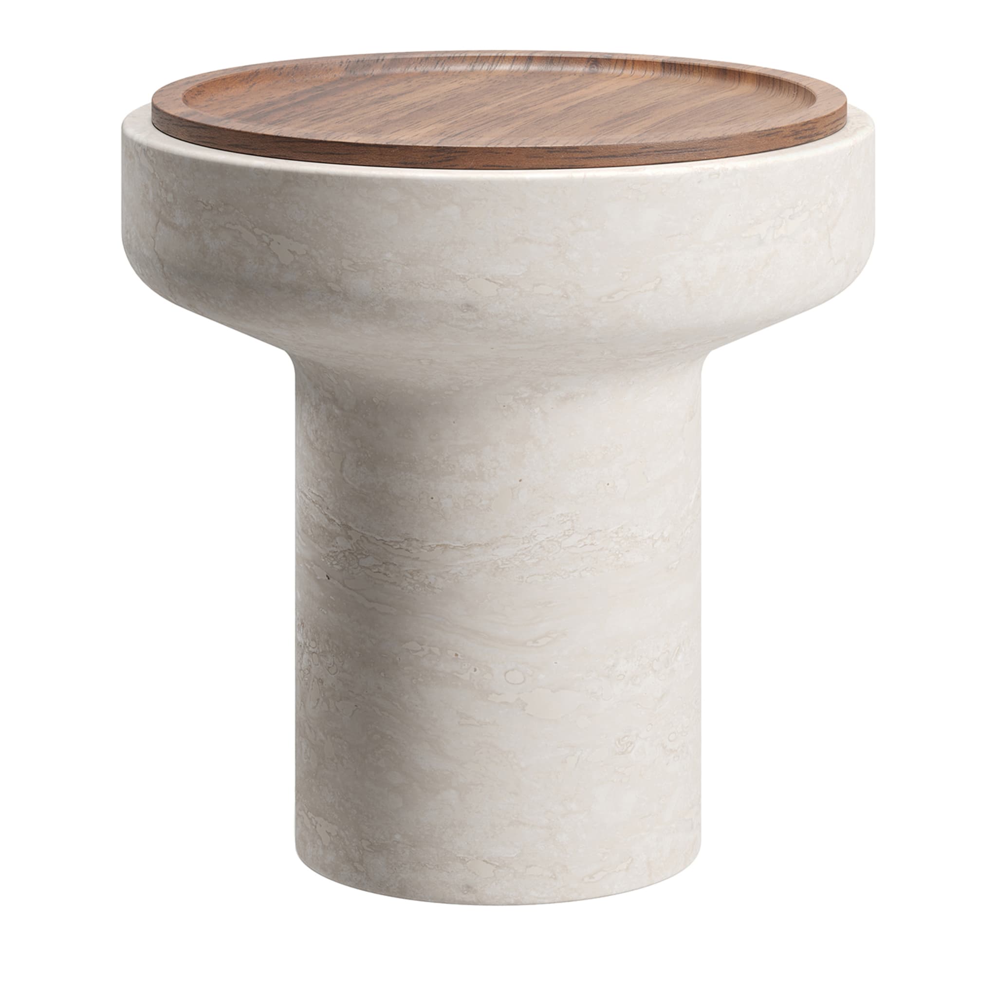 Tivoli Side Table in travertine and walnut by Ivan Colominas - Main view