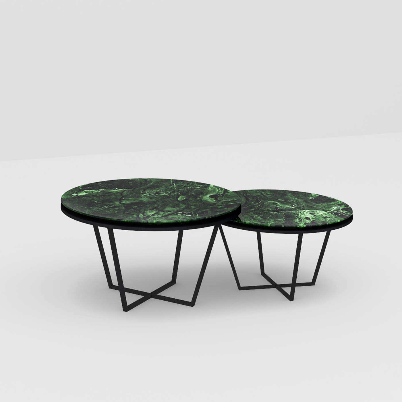 Set of 2 Different-Height Round Verde Alpi Marble Coffee Tables - D-Ita