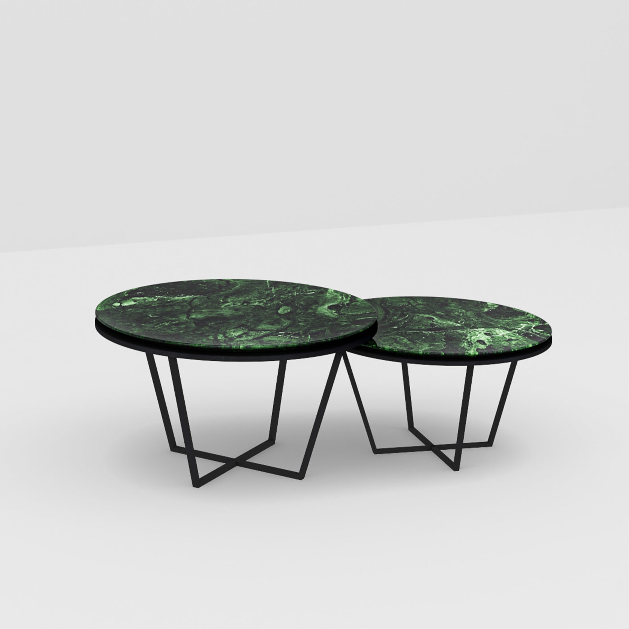 Set of 2 Different-Height Round Verde Alpi Marble Coffee Tables - Alternative view 2