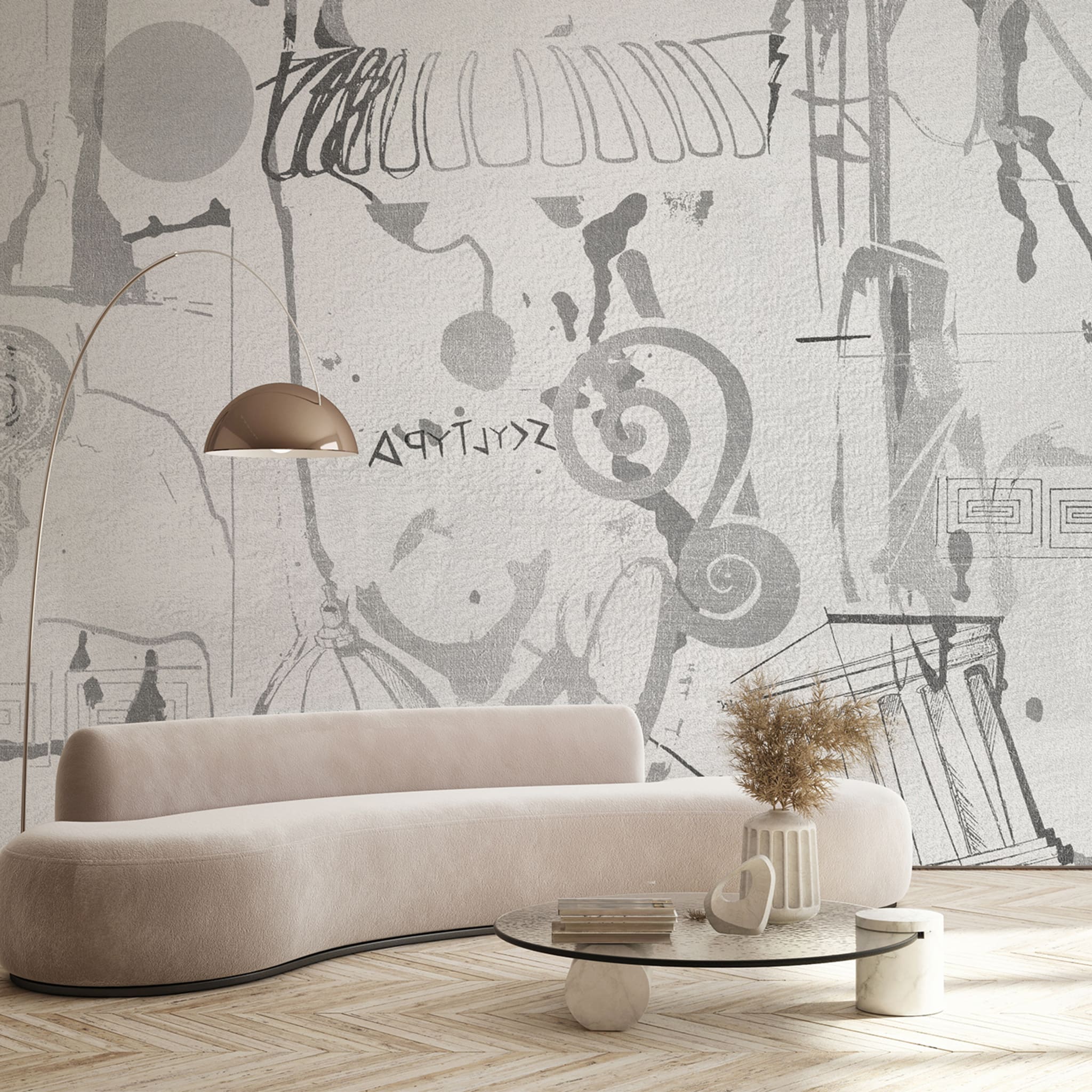 B&W greek decoration textured wallpaper  - Alternative view 1